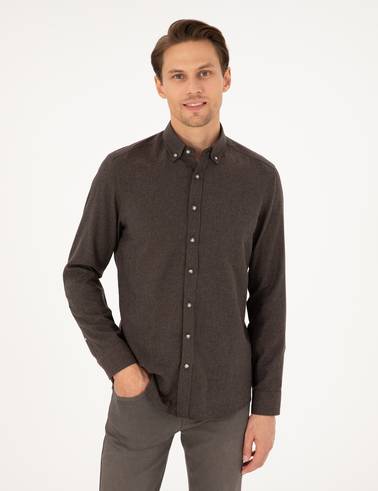 Kahverengi Slim Fit Uzun Kollu Gömlek