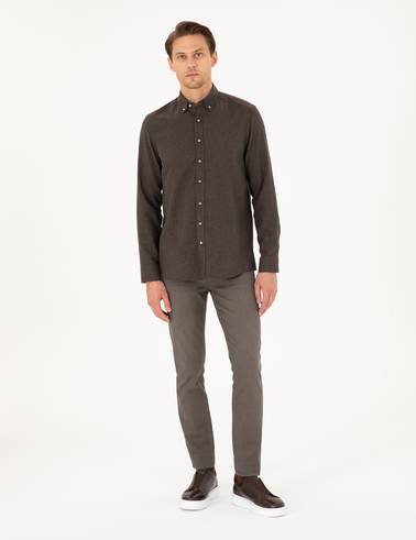Kahverengi Slim Fit Uzun Kollu Gömlek