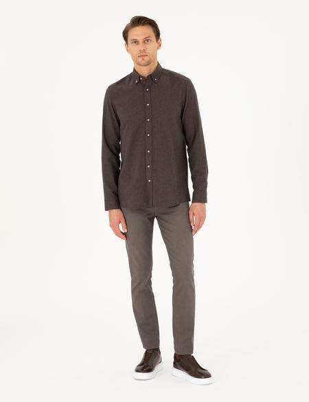 Kahverengi Slim Fit Uzun Kollu Gömlek - 50298570042