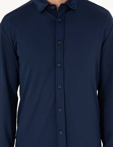 Lacivert Slim Fit Örme Gömlek