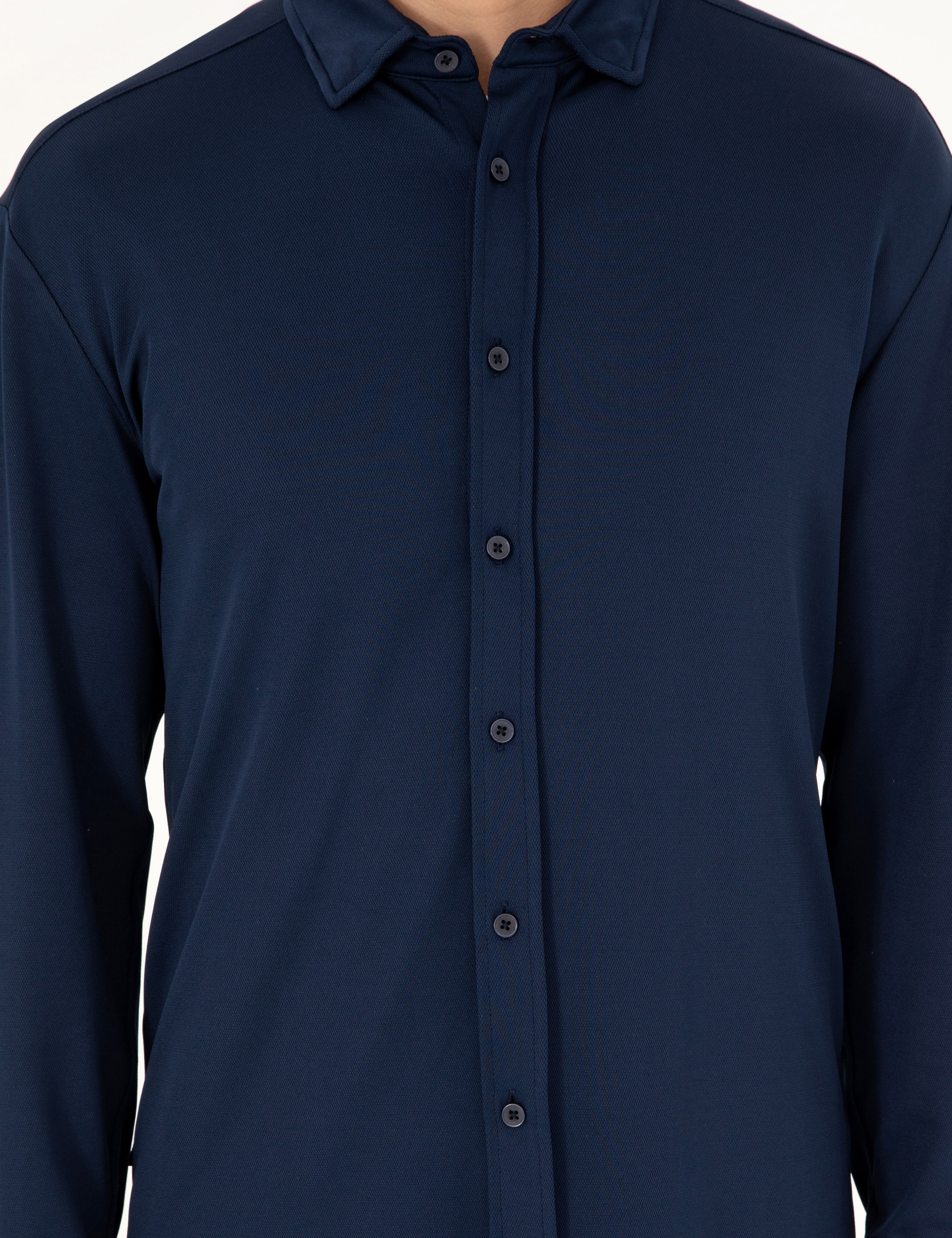Lacivert Slim Fit Örme Gömlek - Image 6