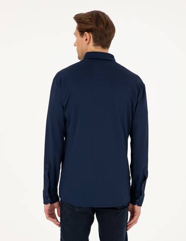 Lacivert Slim Fit Örme Gömlek
