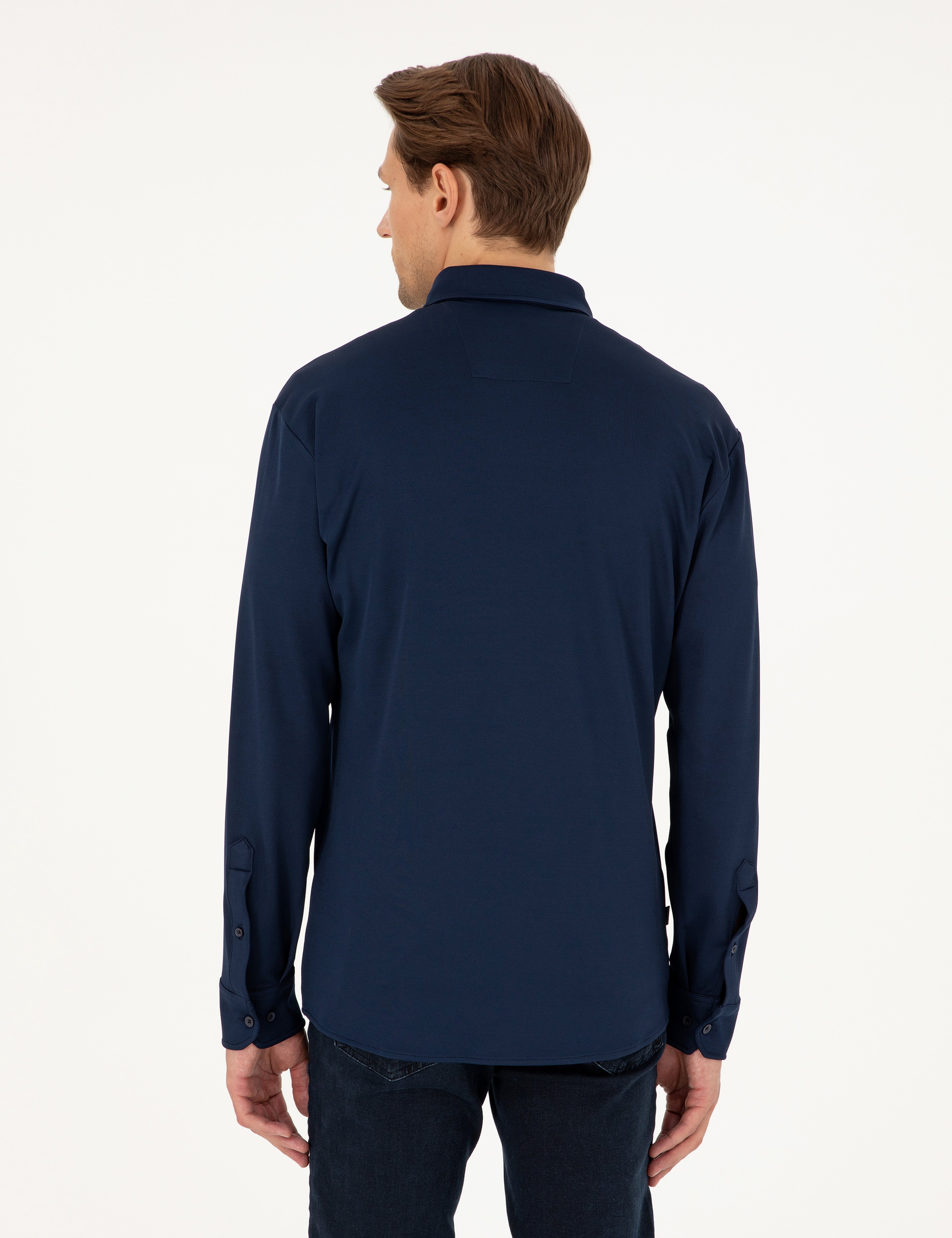 Lacivert Slim Fit Örme Gömlek