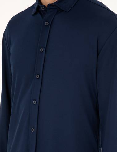 Lacivert Slim Fit Örme Gömlek