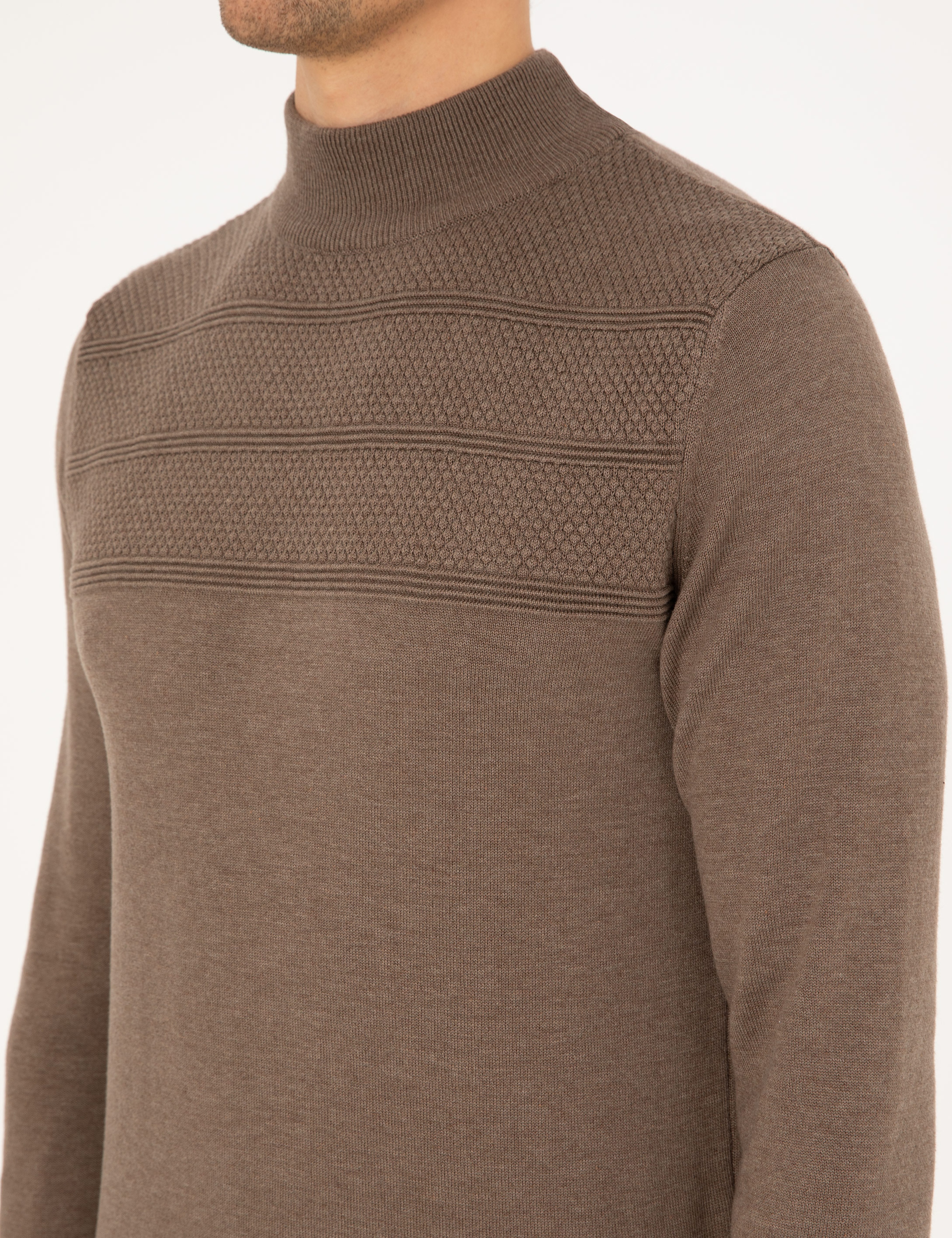 Vizon Melanj Slim Fit Yarım Balıkçı Yaka Triko Kazak - Image 7