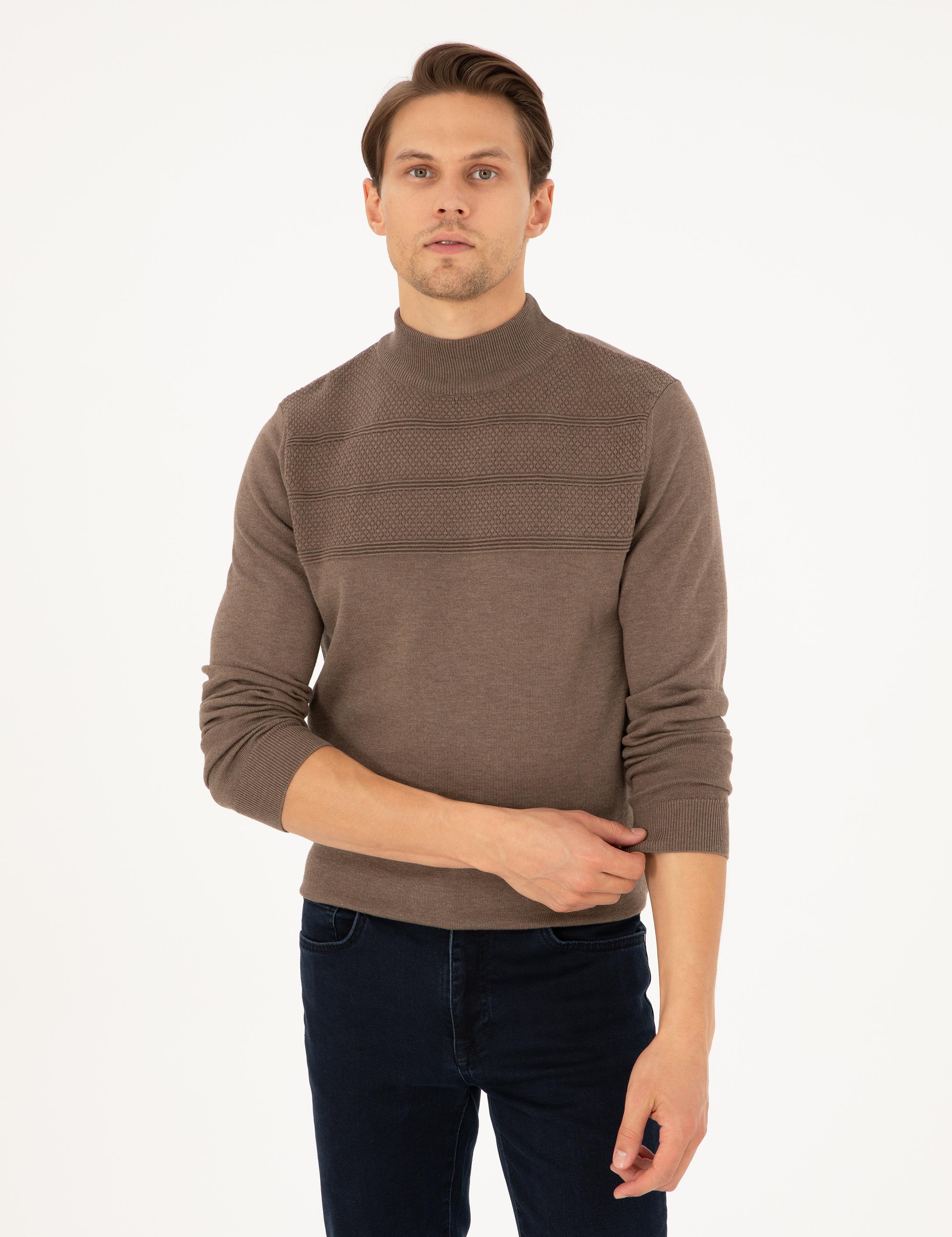 Vizon Melanj Slim Fit Yarım Balıkçı Yaka Triko Kazak