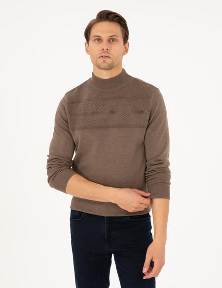 Vizon Melanj Slim Fit Yarım Balıkçı Yaka Triko Kazak - 50300625011