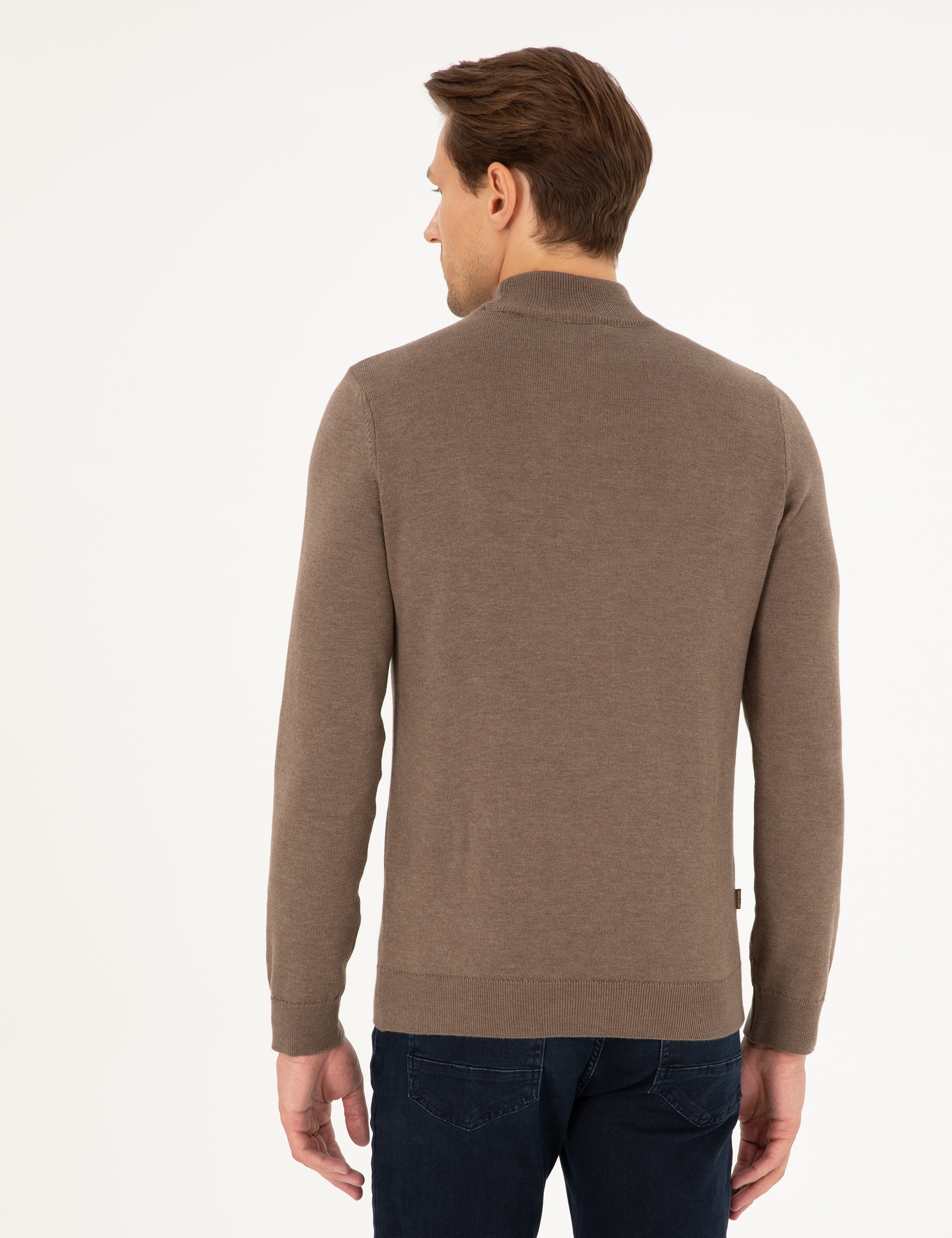 Vizon Melanj Slim Fit Yarım Balıkçı Yaka Triko Kazak - Image 5
