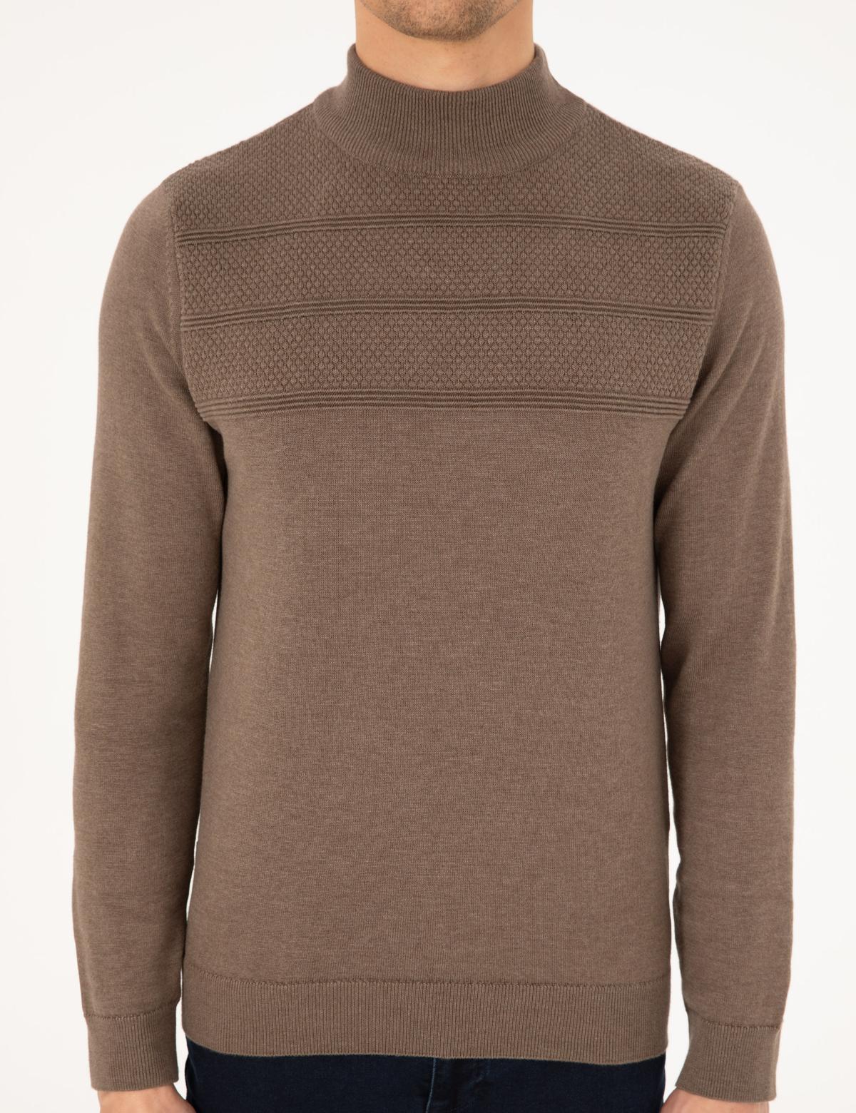 Vizon Melanj Slim Fit Yarım Balıkçı Yaka Triko Kazak - 50300625011