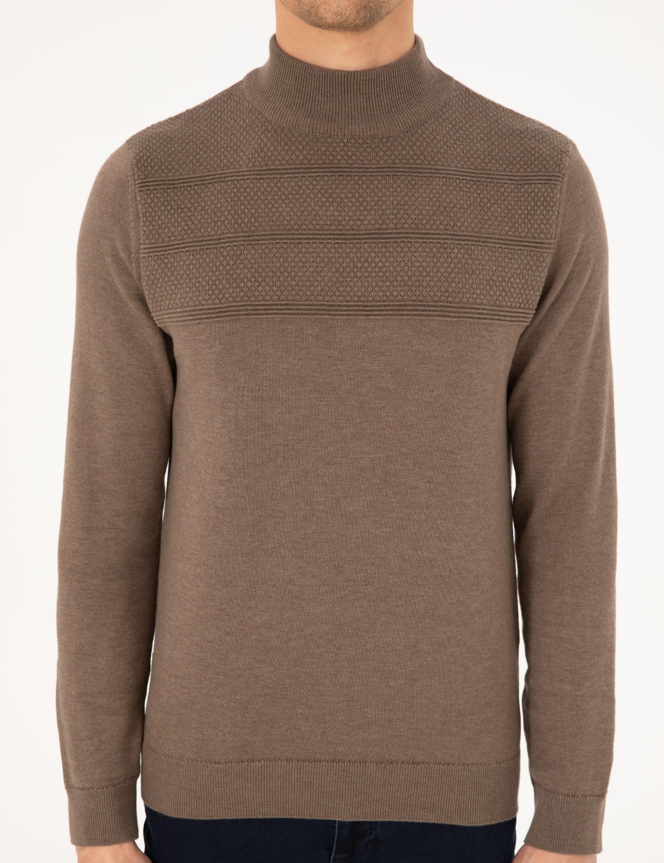 Vizon Melanj Slim Fit Yarım Balıkçı Yaka Triko Kazak