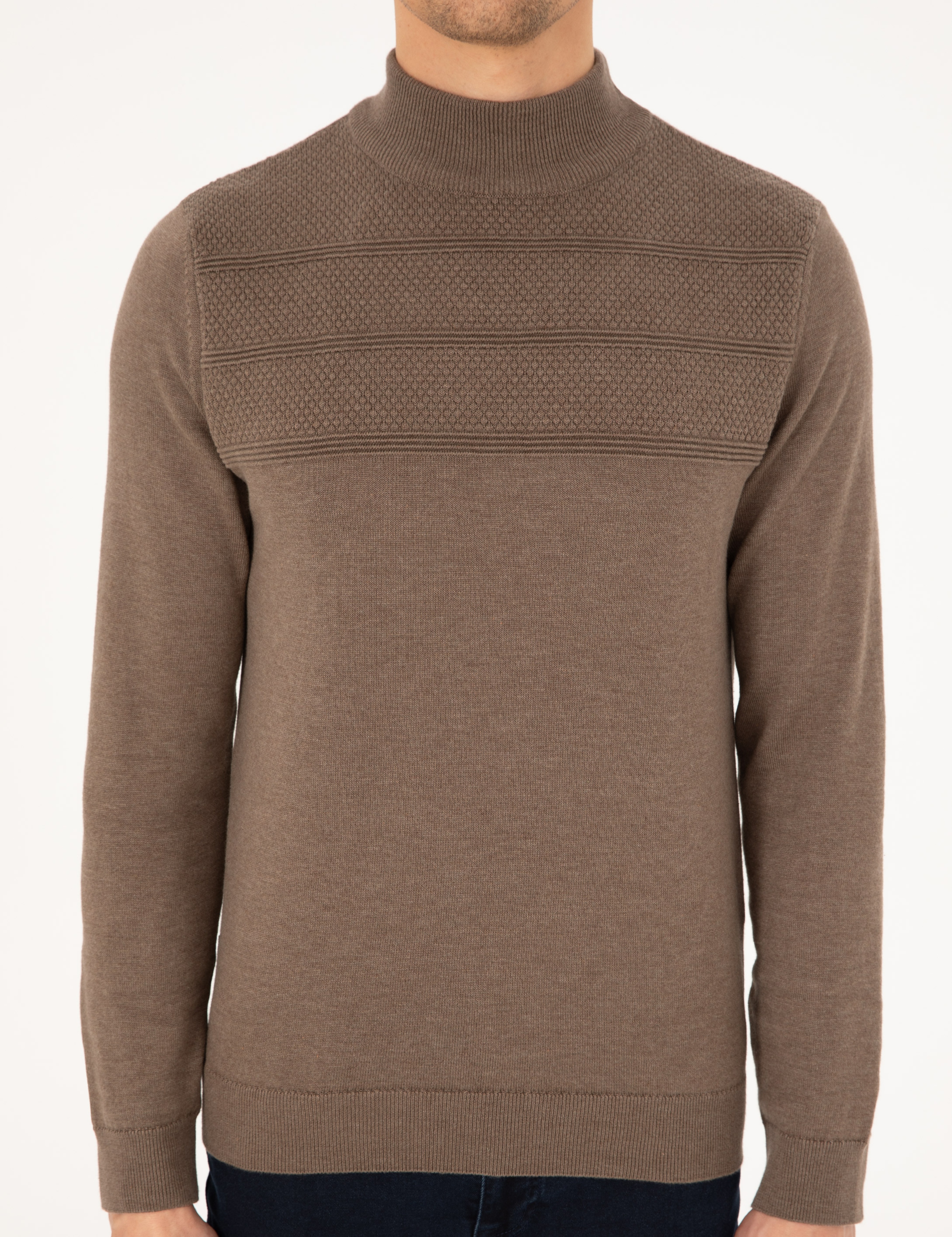 Vizon Melanj Slim Fit Yarım Balıkçı Yaka Triko Kazak - Image 6
