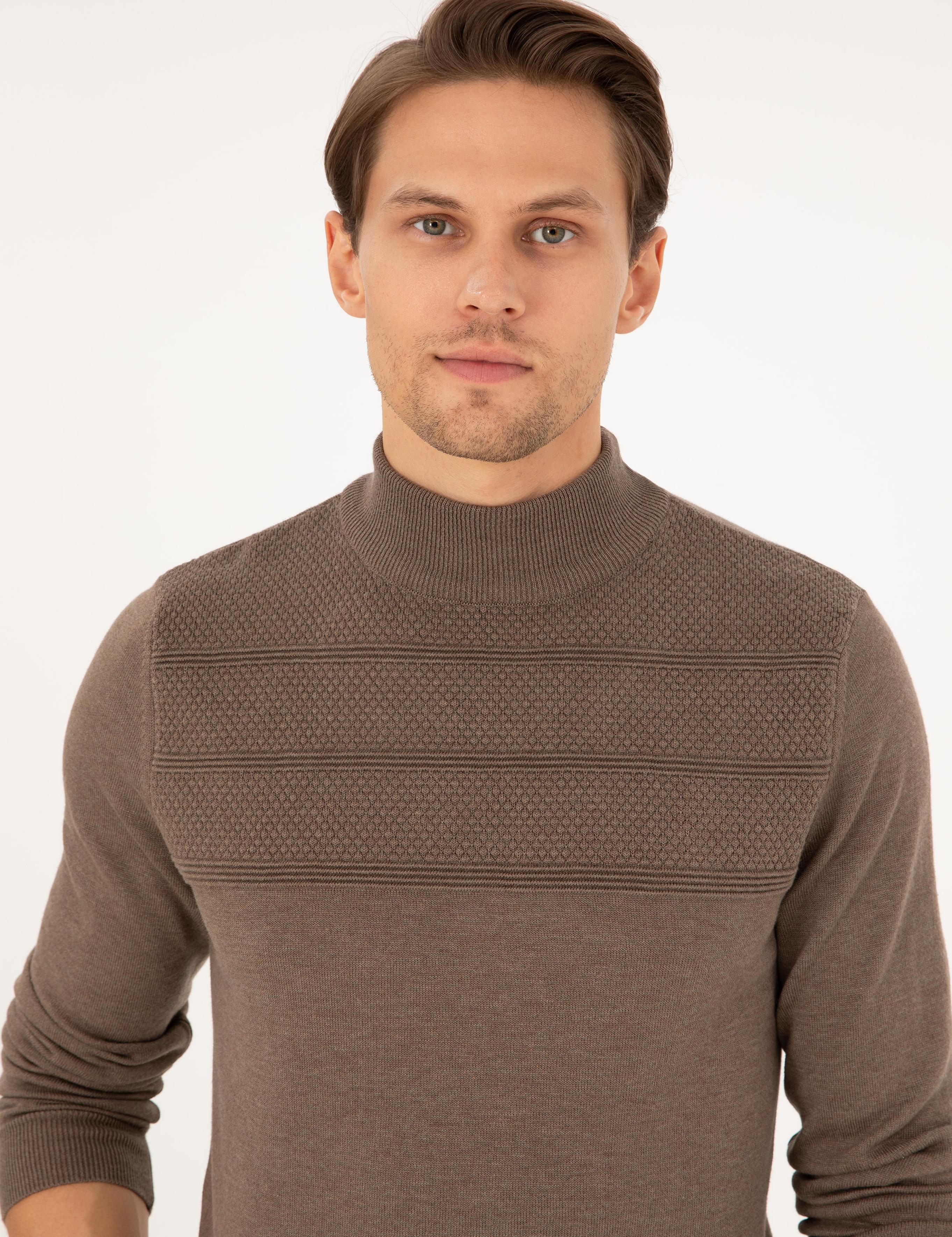 Vizon Melanj Slim Fit Yarım Balıkçı Yaka Triko Kazak