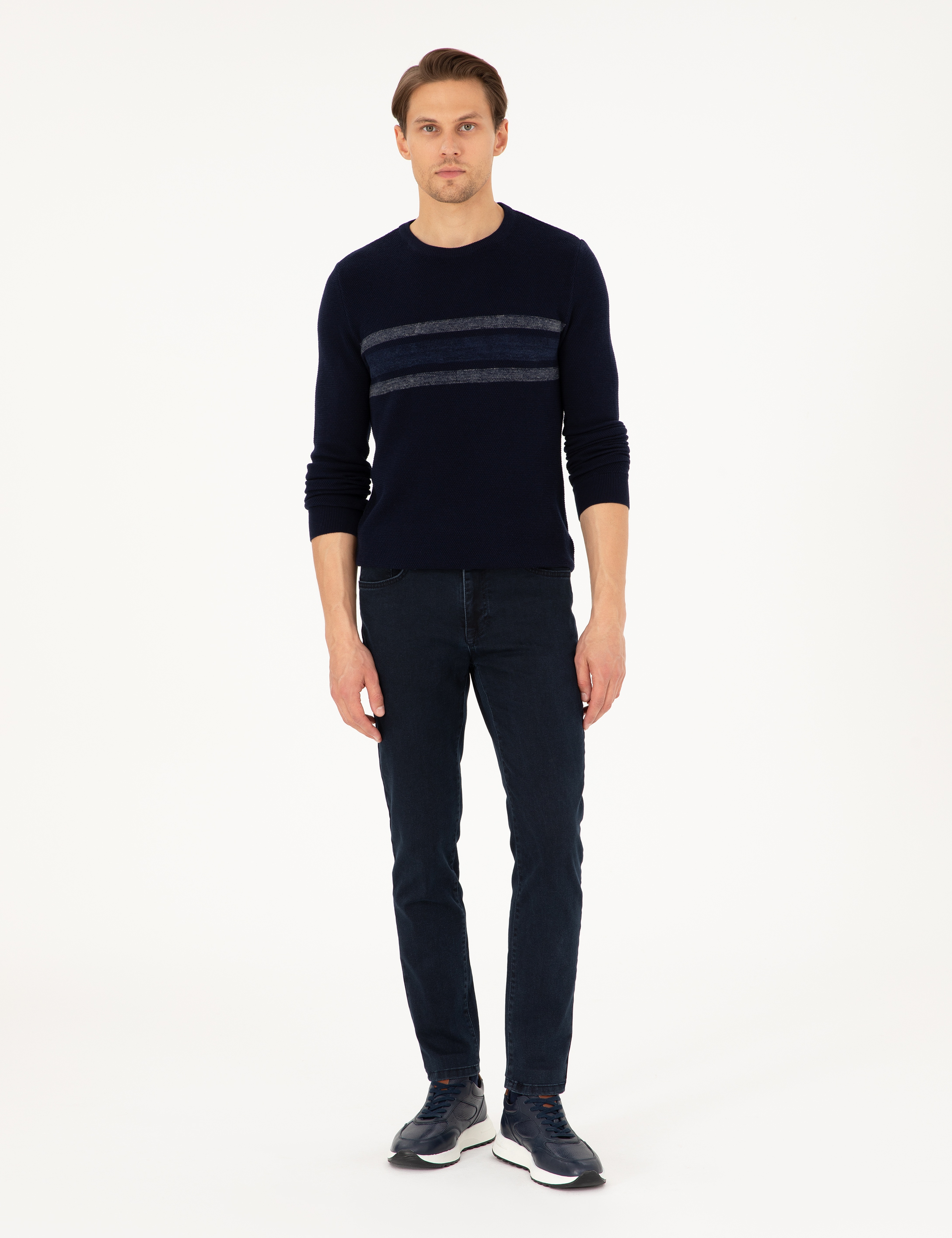 Lacivert Slim Fit Bisiklet Yaka Triko Kazak - Image 4