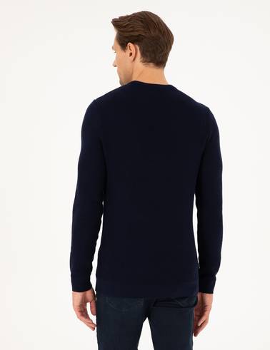 Lacivert Slim Fit Bisiklet Yaka Triko Kazak