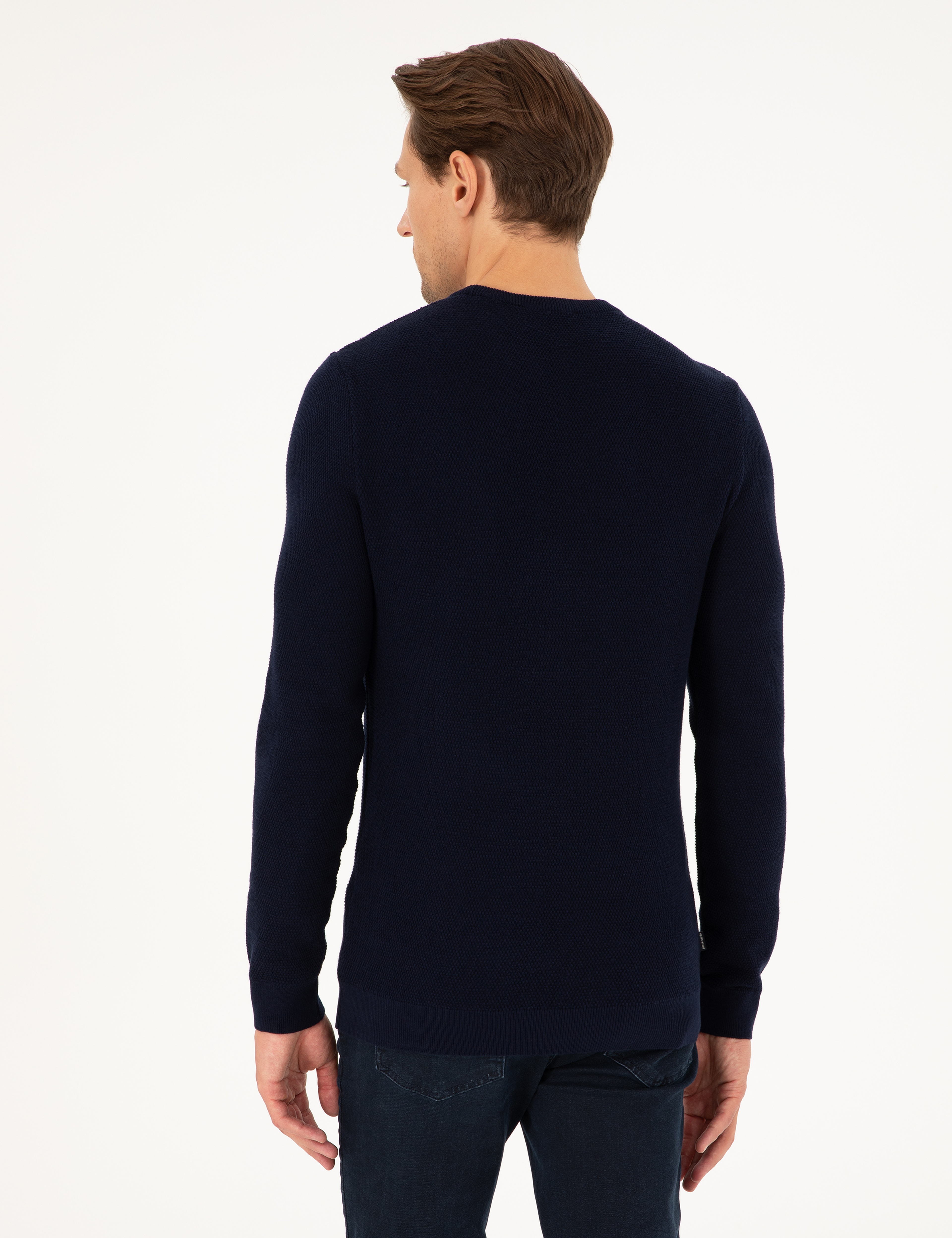 Lacivert Slim Fit Bisiklet Yaka Triko Kazak - Image 5