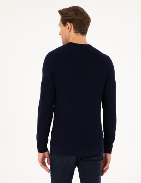 Lacivert Slim Fit Bisiklet Yaka Triko Kazak - 50296875027