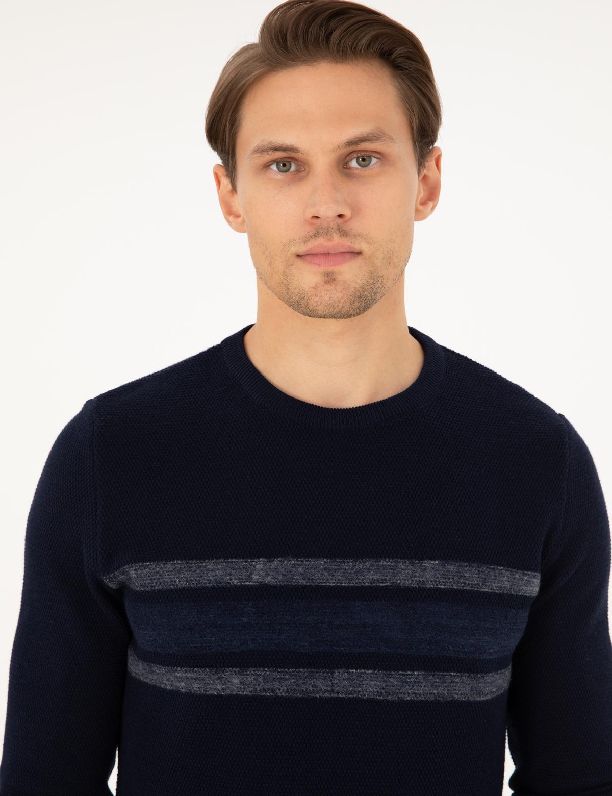 Lacivert Slim Fit Bisiklet Yaka Triko Kazak - 50296875027