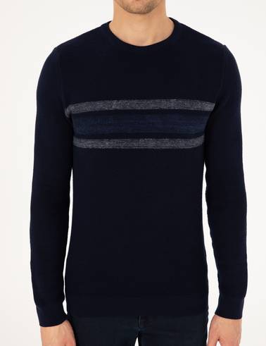Lacivert Slim Fit Bisiklet Yaka Triko Kazak