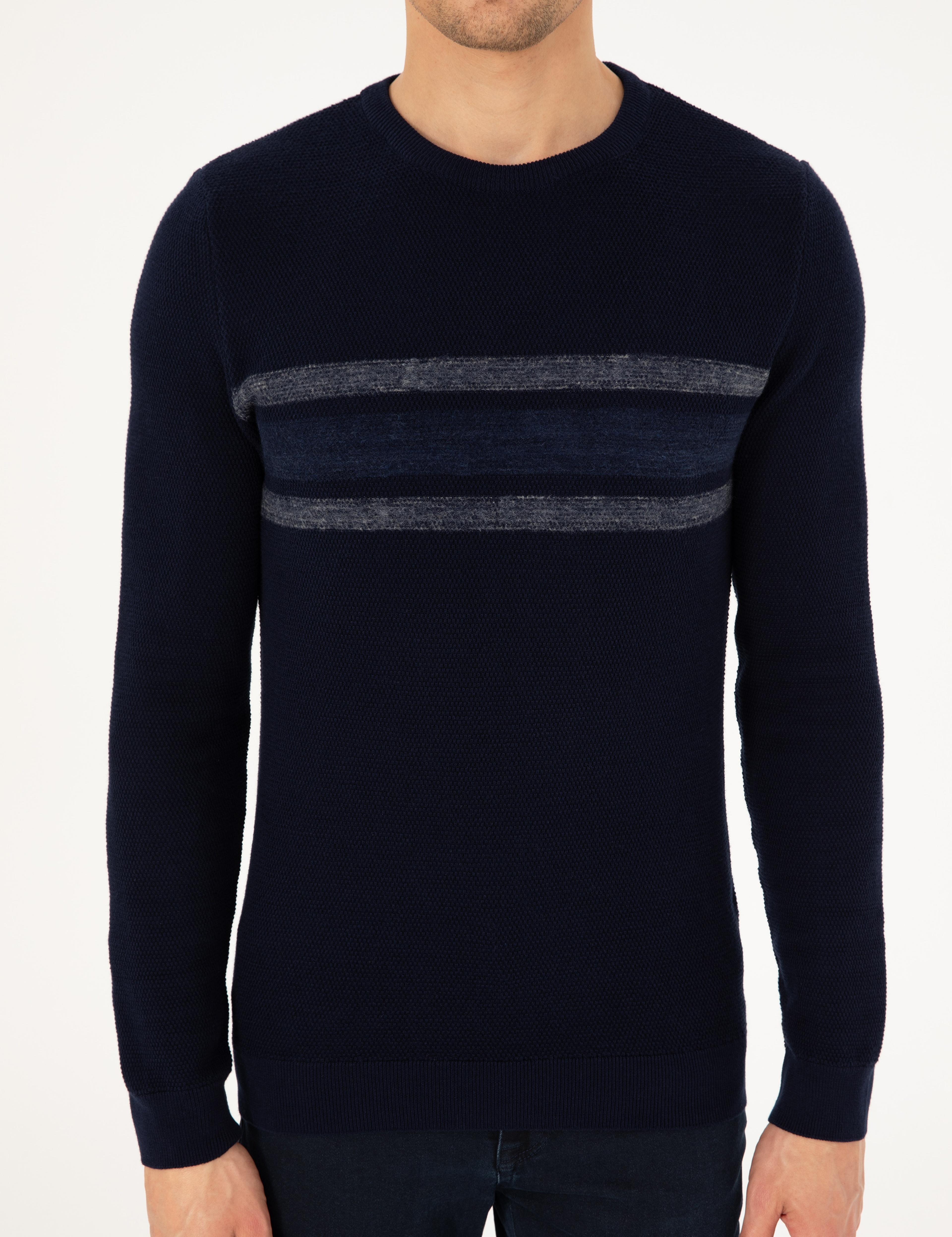 Lacivert Slim Fit Bisiklet Yaka Triko Kazak - Image 6