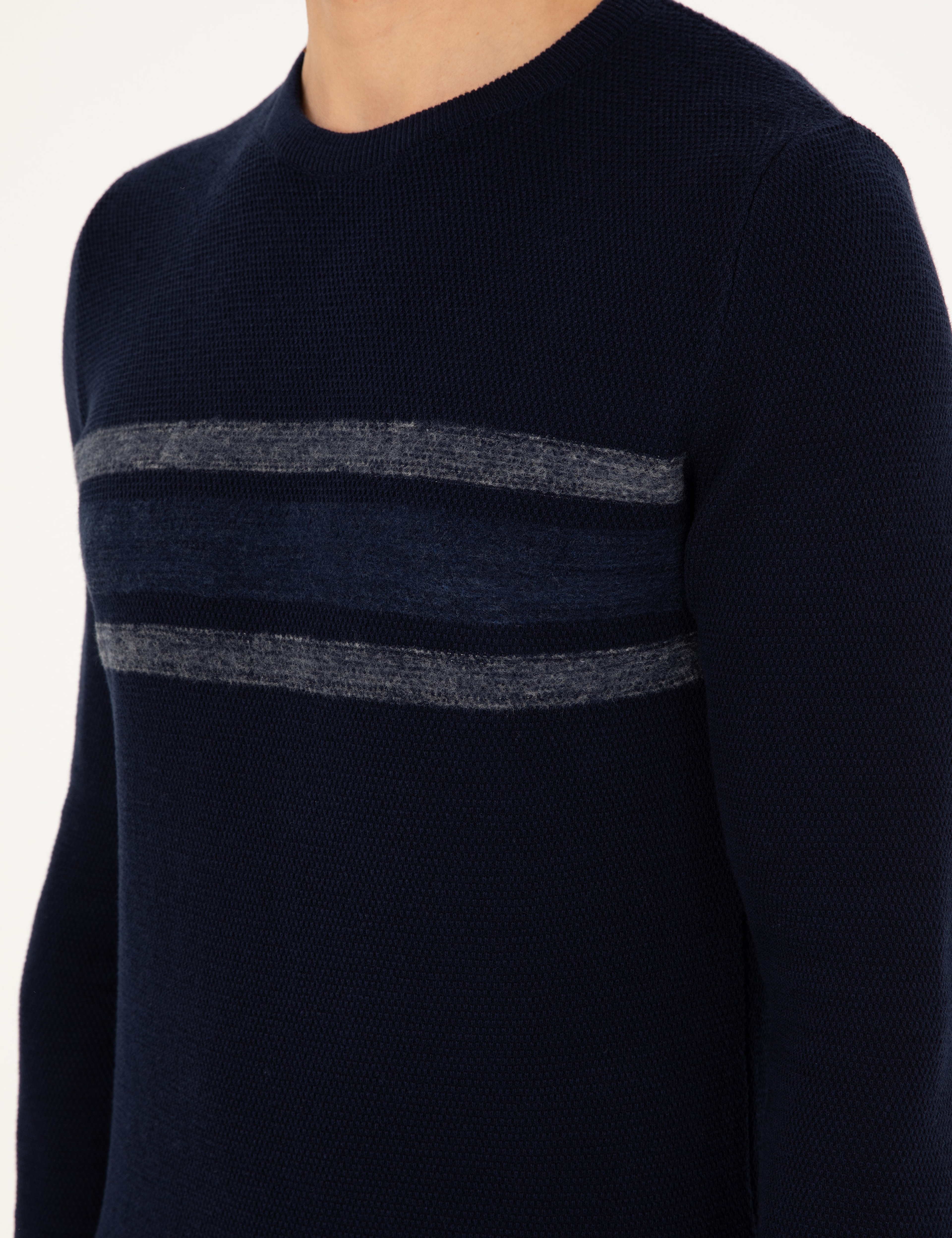 Lacivert Slim Fit Bisiklet Yaka Triko Kazak - Image 7