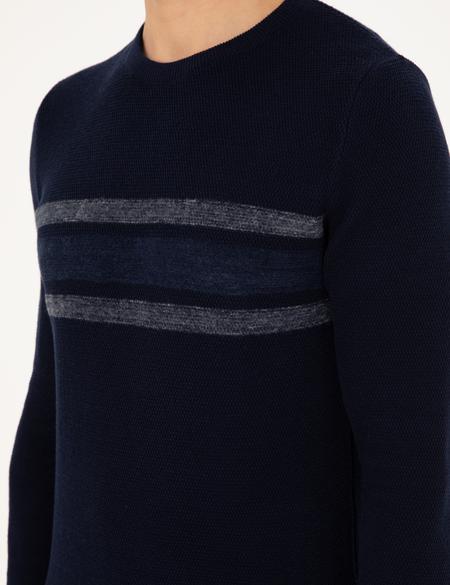 Lacivert Slim Fit Bisiklet Yaka Triko Kazak - 50296875027