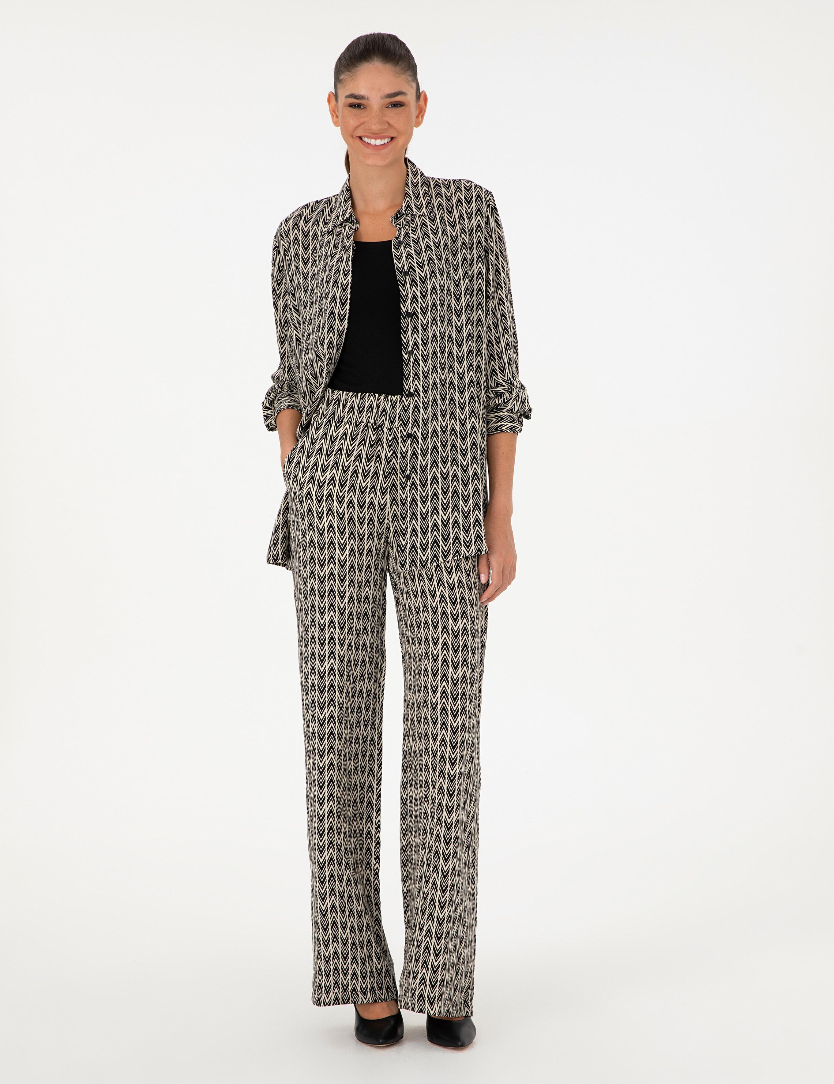 Siyah Desenli Loose Fit Pantolon