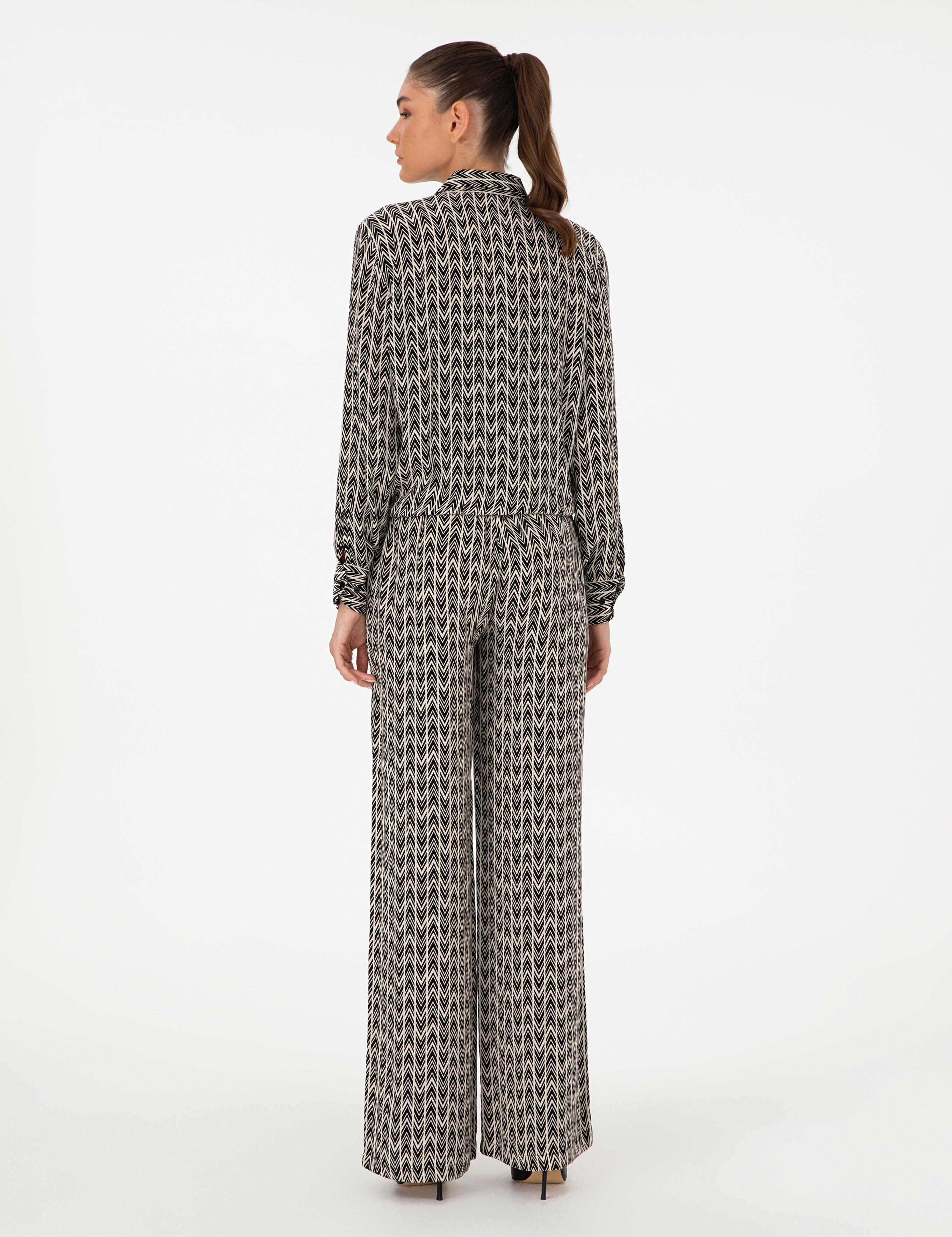 Siyah Desenli Loose Fit Pantolon