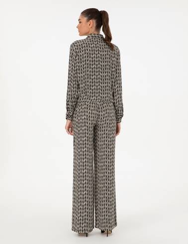 Siyah Desenli Loose Fit Pantolon