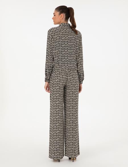 Siyah Desenli Loose Fit Pantolon - 50293306005