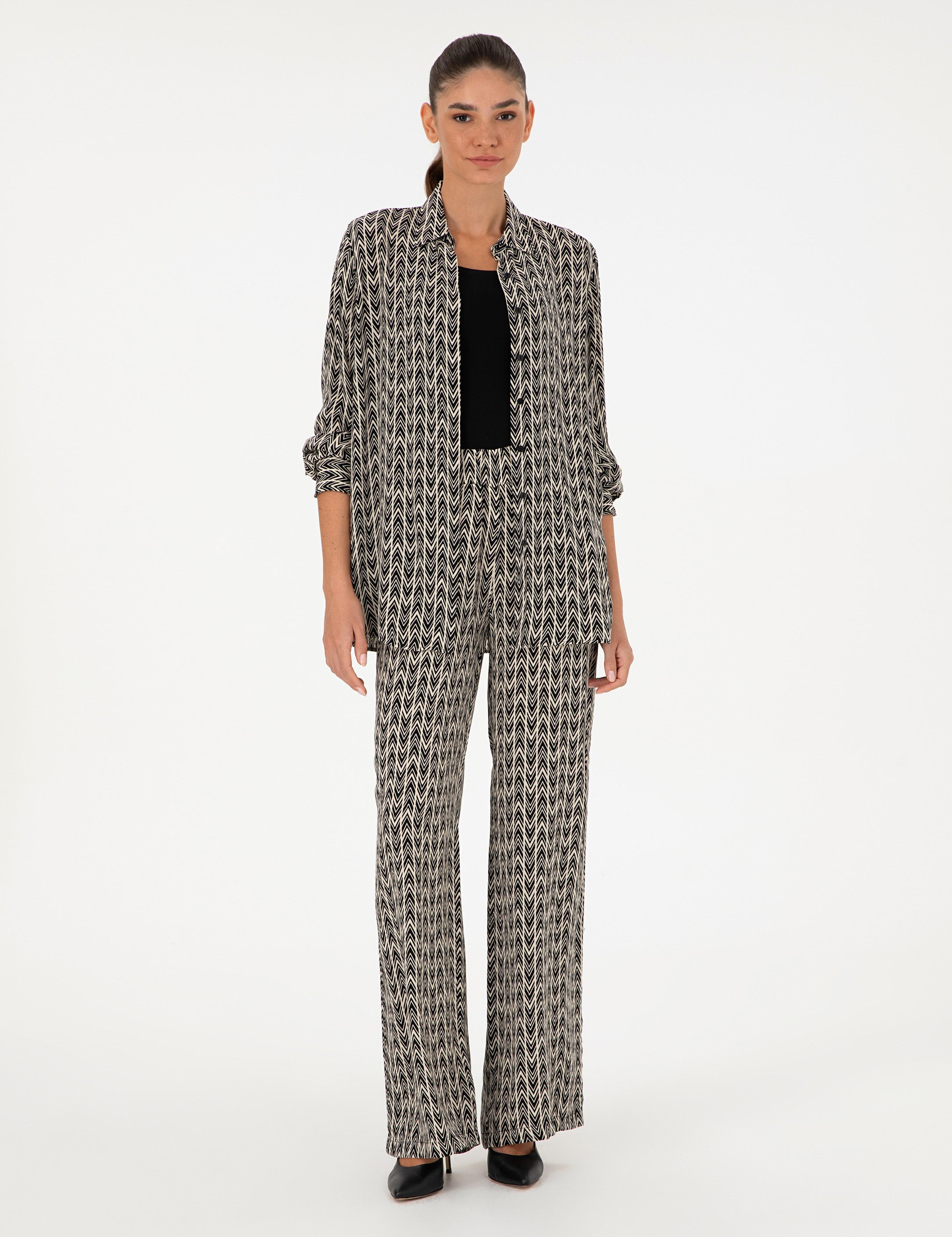 Siyah Desenli Loose Fit Pantolon