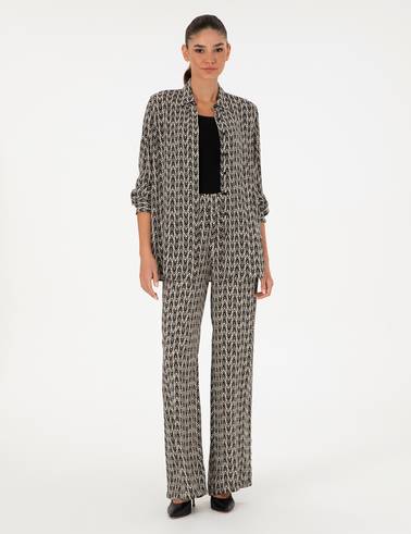 Siyah Desenli Loose Fit Pantolon