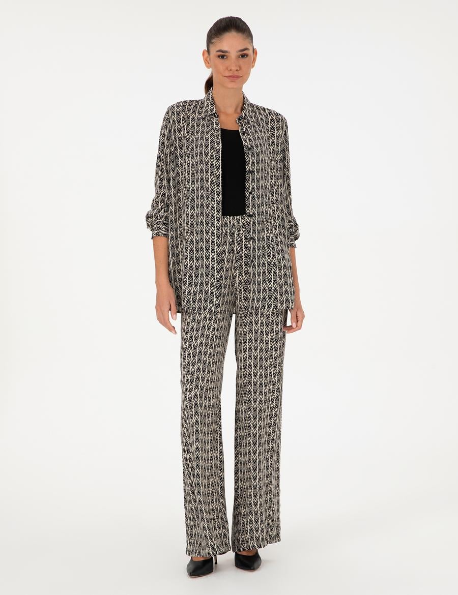 Siyah Desenli Loose Fit Pantolon