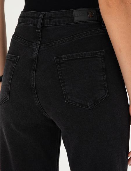 Siyah Mom Fit Geniş Kalıp Jean Pantolon - 50294340015