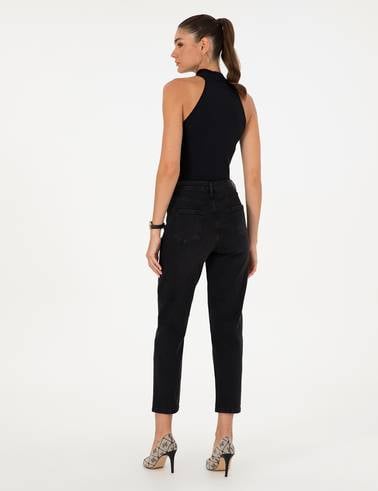 Siyah Mom Fit Geniş Kalıp Jean Pantolon