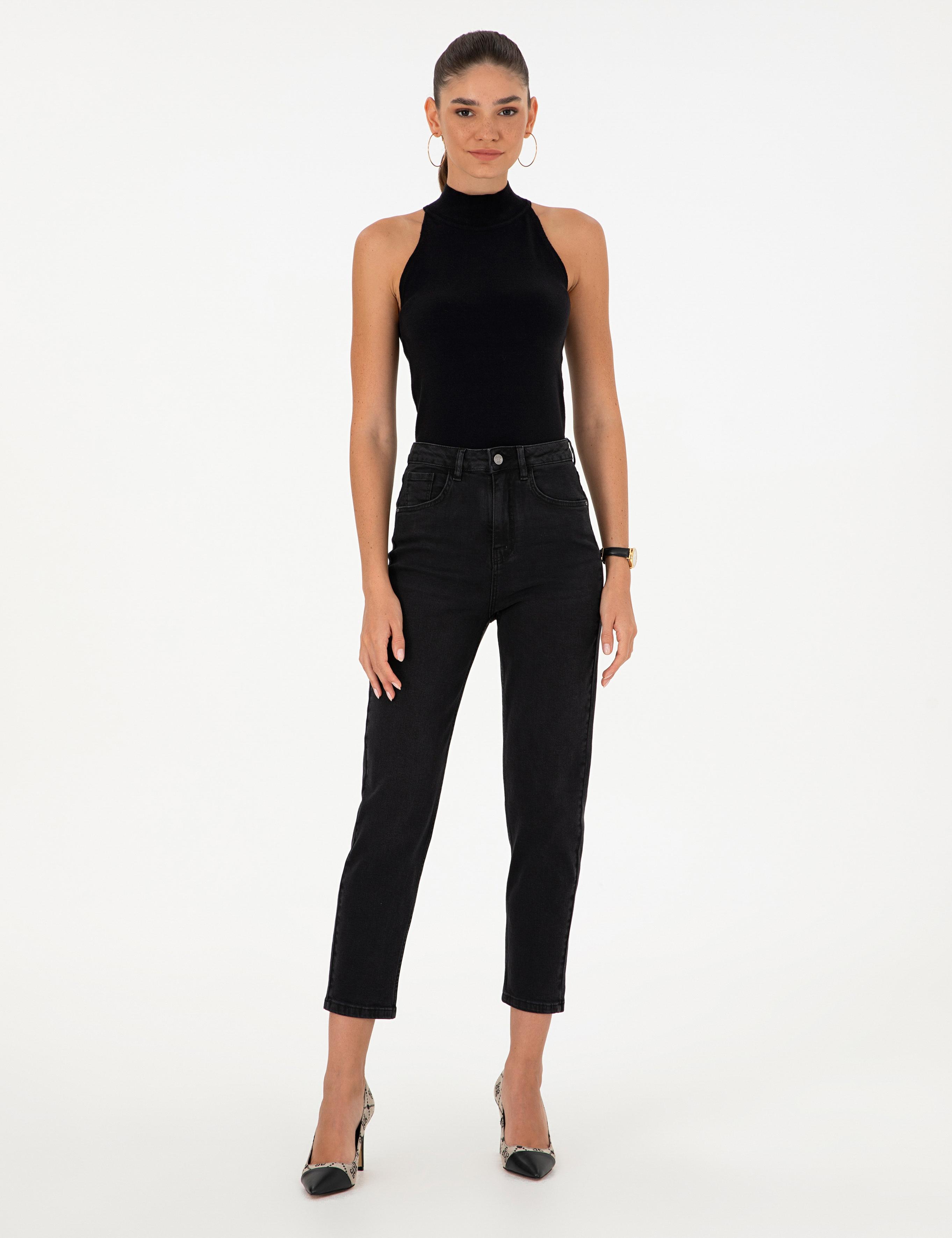 Siyah Mom Fit Geniş Kalıp Jean Pantolon