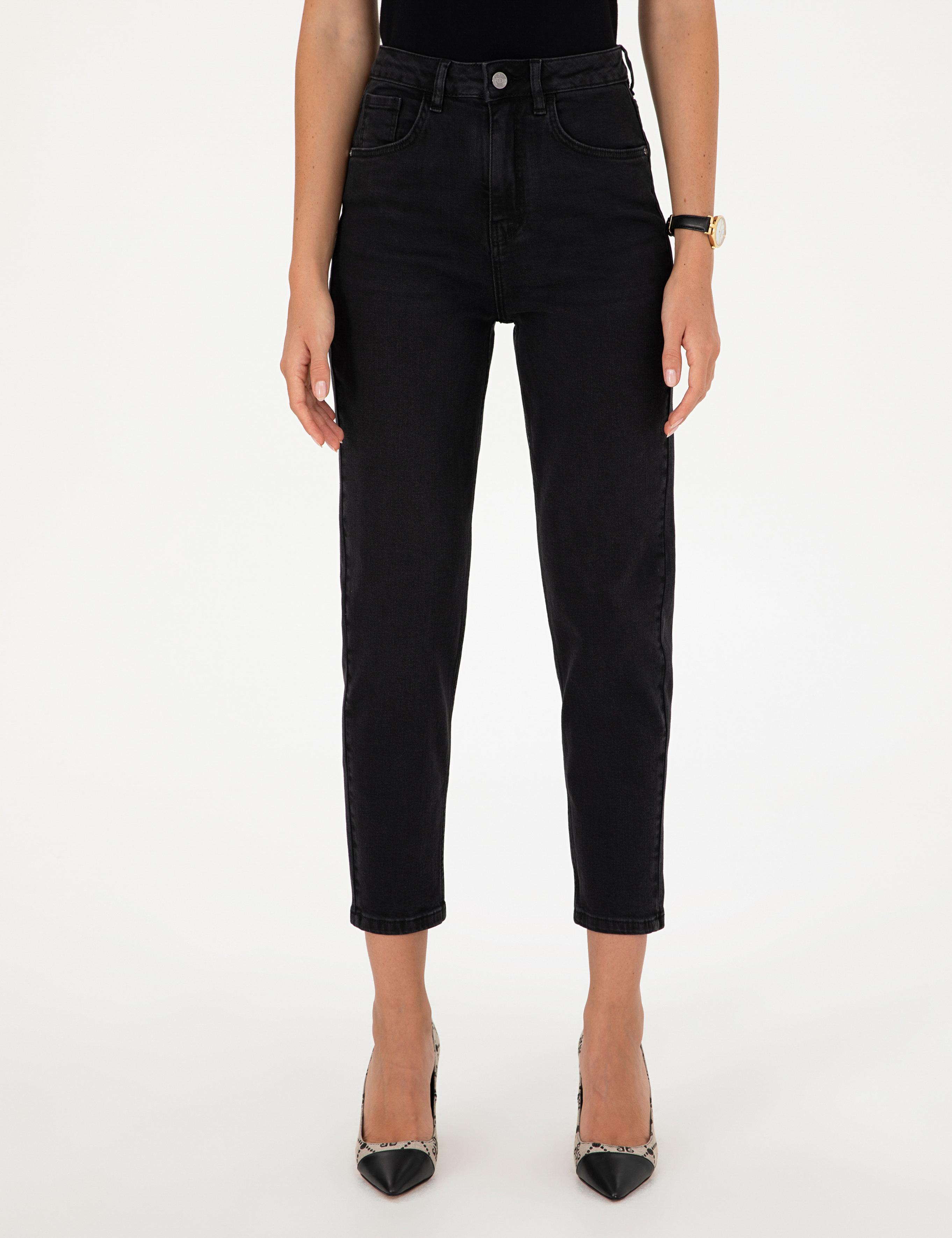 Siyah Mom Fit Geniş Kalıp Jean Pantolon