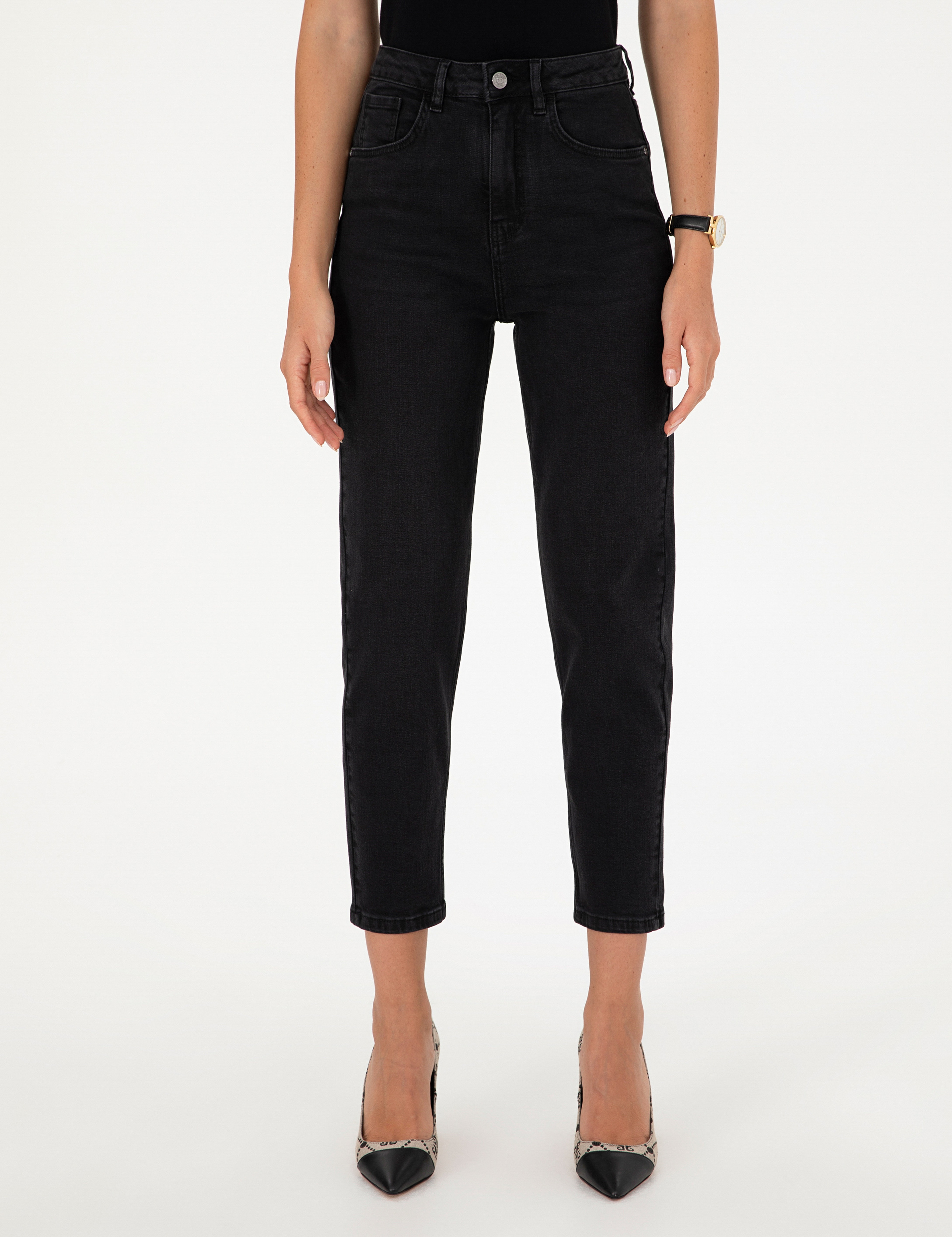 Siyah Mom Fit Geniş Kalıp Jean Pantolon - Image 2