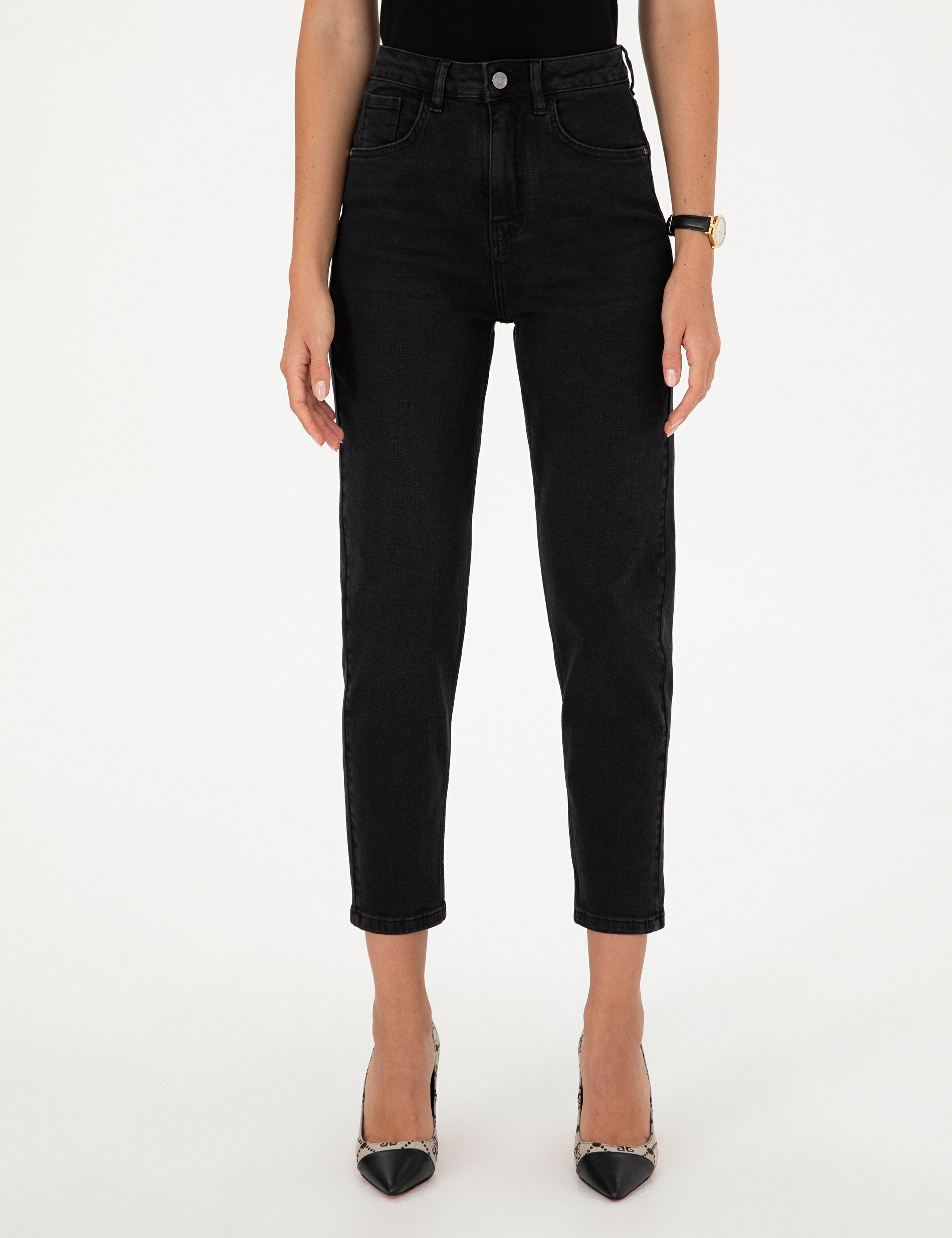 Siyah Mom Fit Geniş Kalıp Jean Pantolon