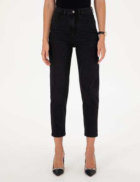 Siyah Mom Fit Geniş Kalıp Jean Pantolon - 50294340015