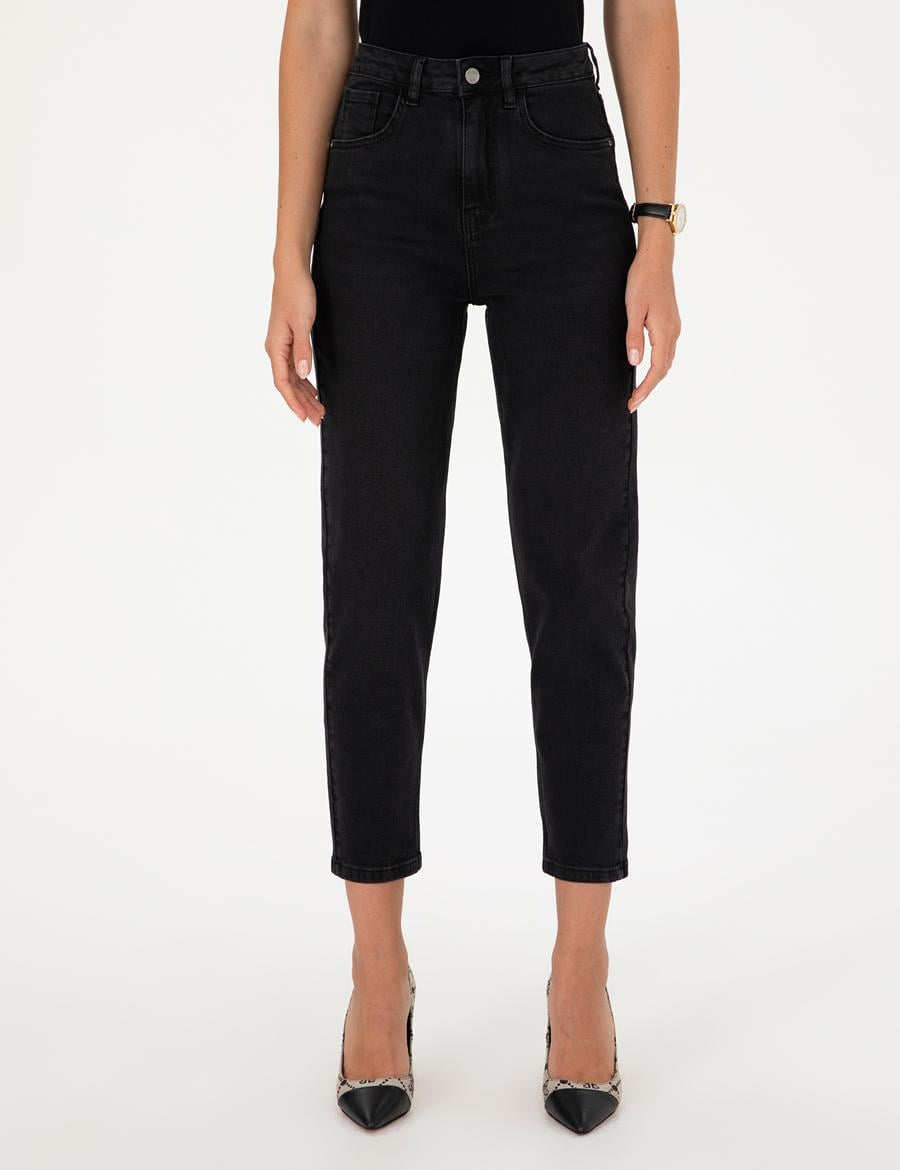 Siyah Mom Fit Geniş Kalıp Jean Pantolon