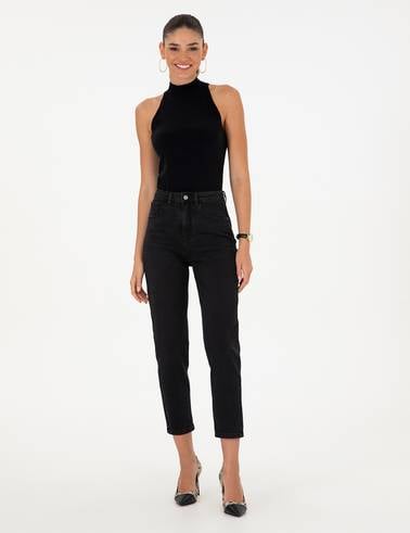Siyah Mom Fit Geniş Kalıp Jean Pantolon