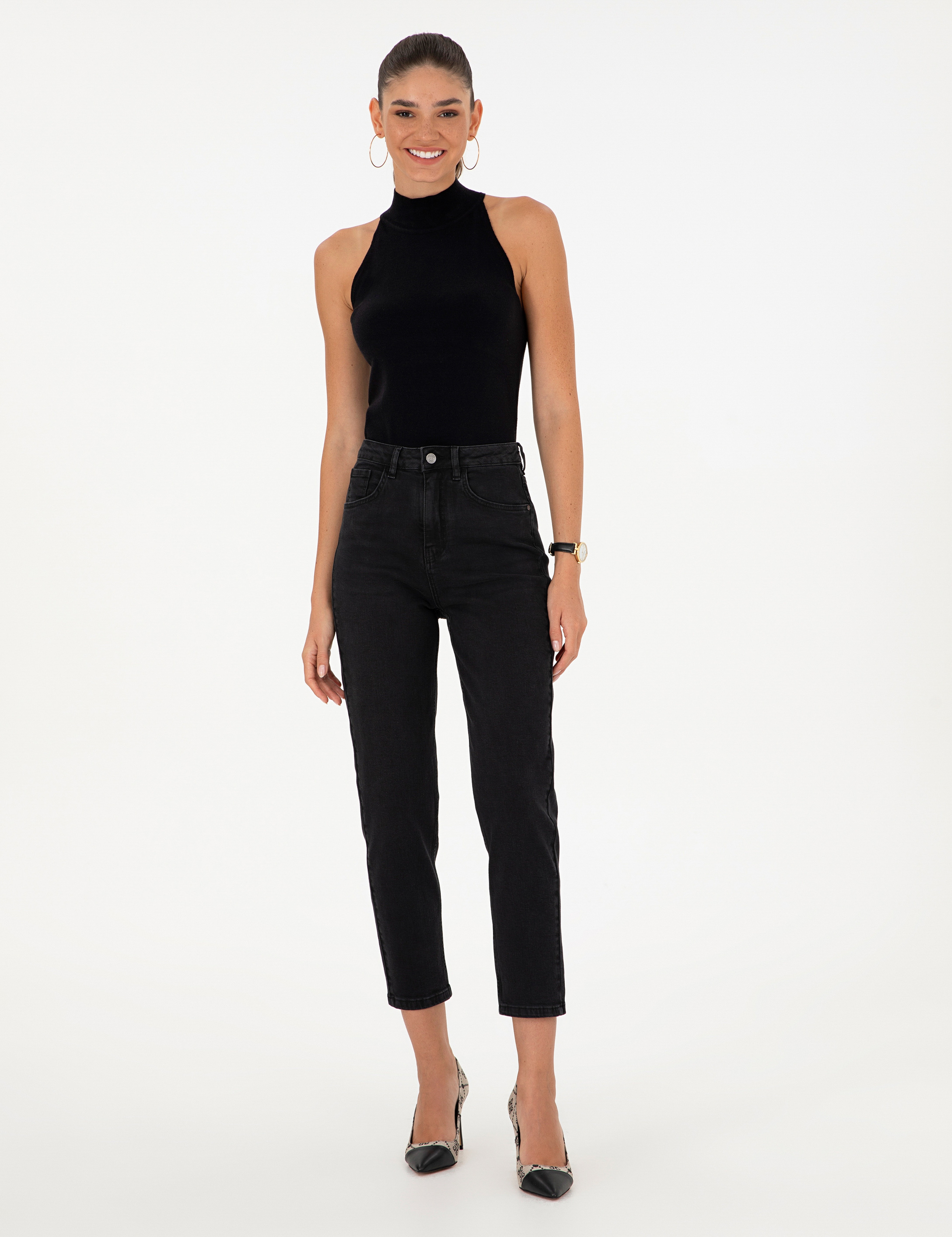 Siyah Mom Fit Geniş Kalıp Jean Pantolon - Image 3