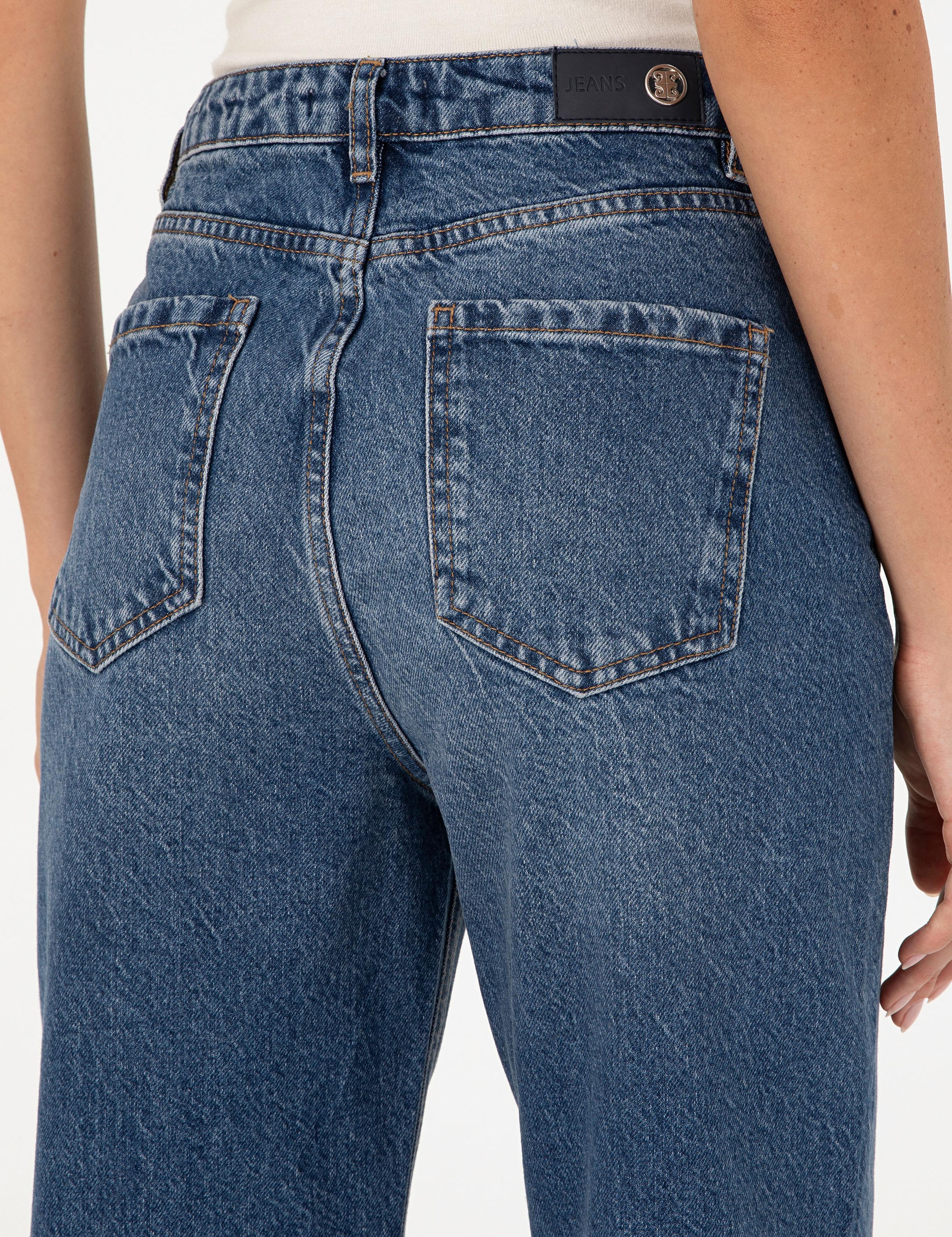 İndigo Mom High Waist Fit Jean Pantolon