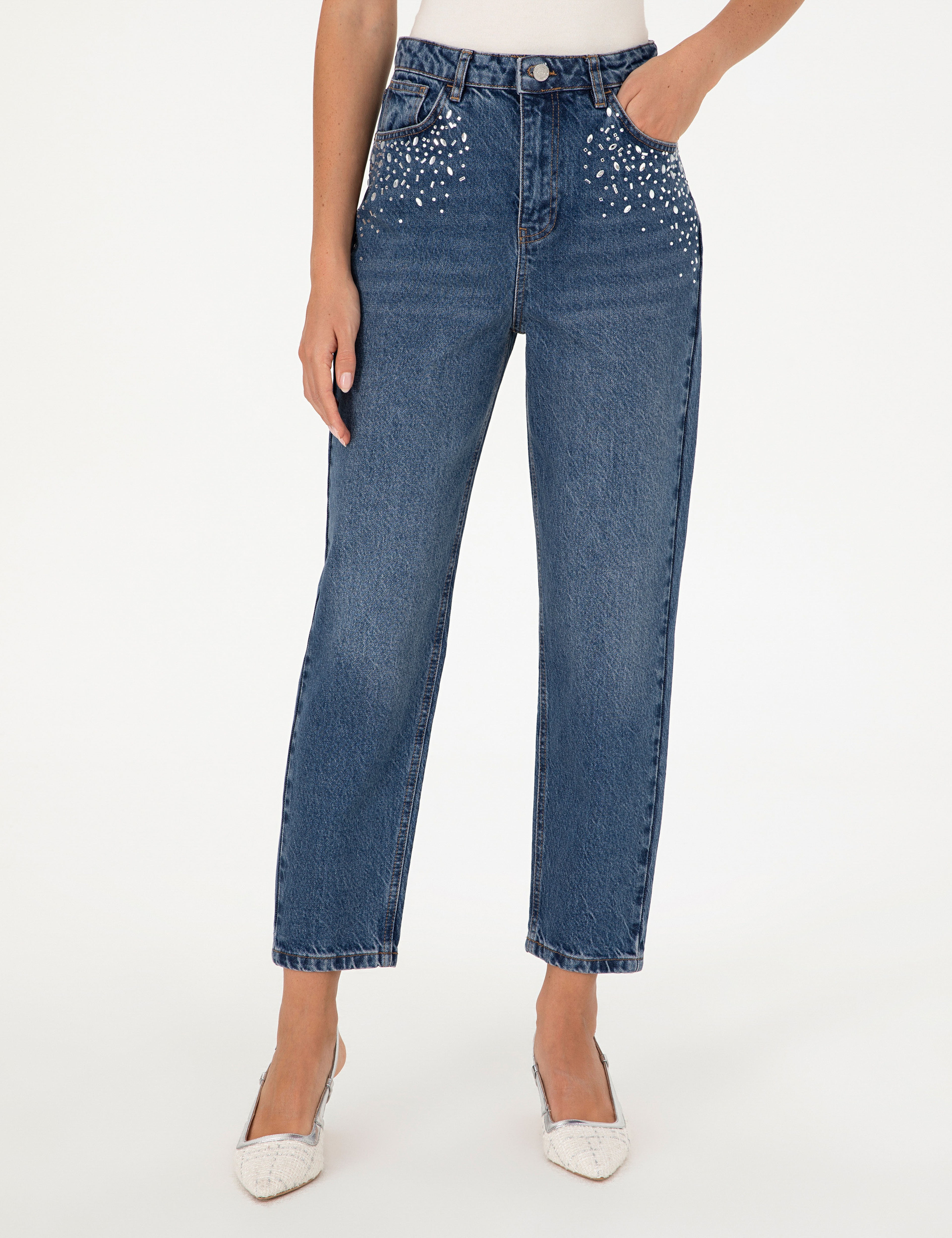 İndigo Mom High Waist Fit Jean Pantolon