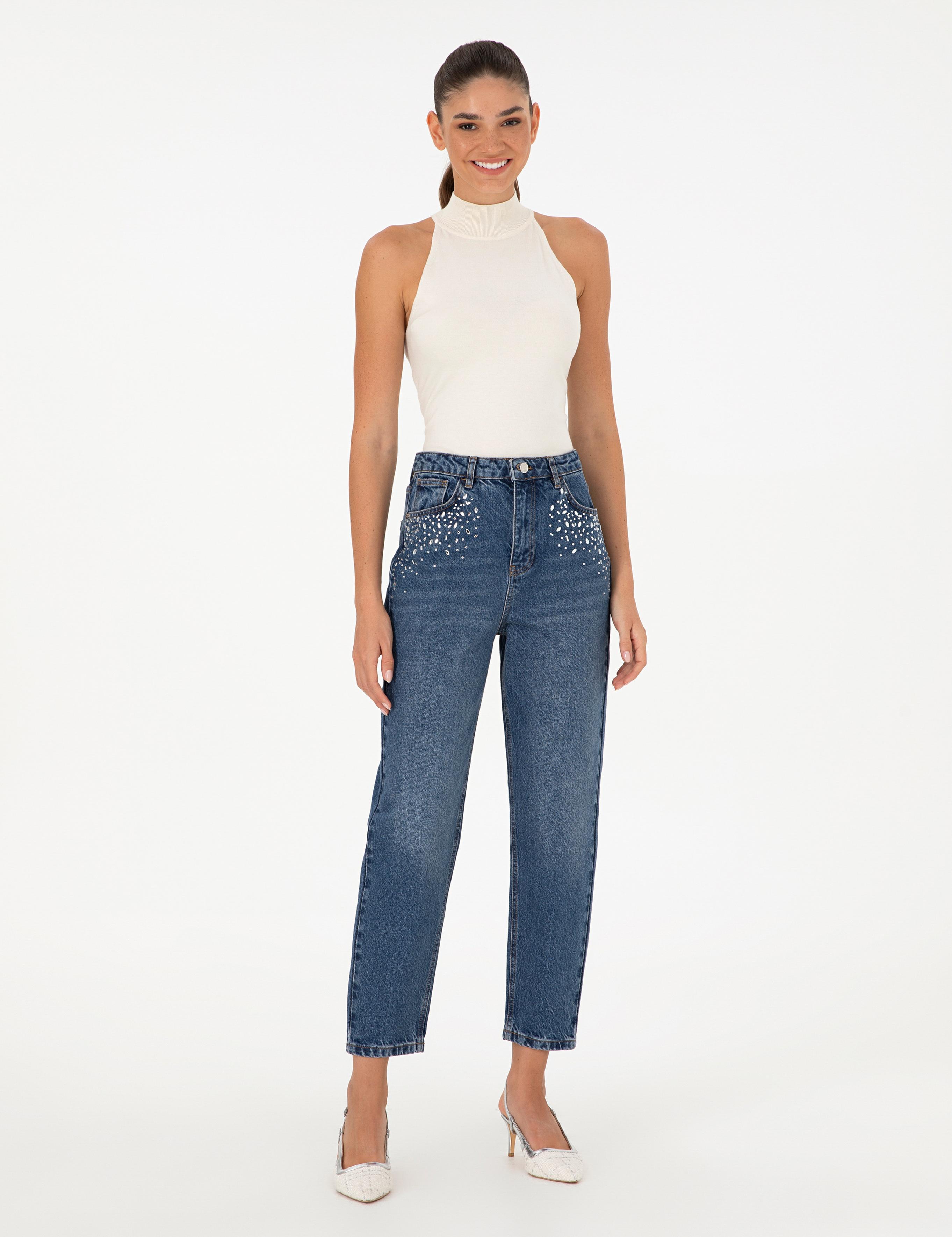 İndigo Mom High Waist Fit Jean Pantolon
