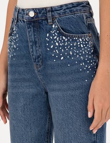 İndigo Mom High Waist Fit Jean Pantolon