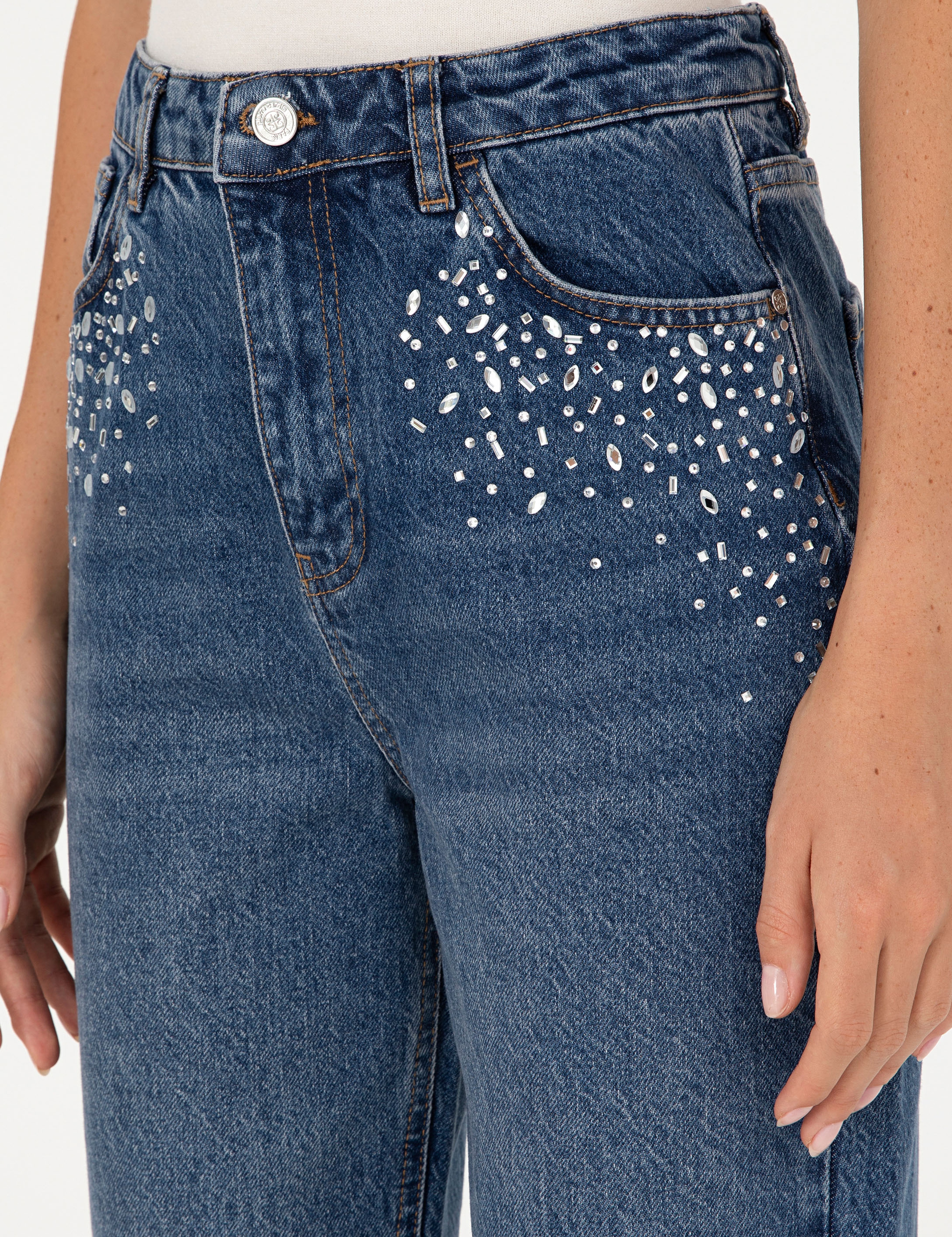İndigo Mom High Waist Fit Jean Pantolon - Image 5