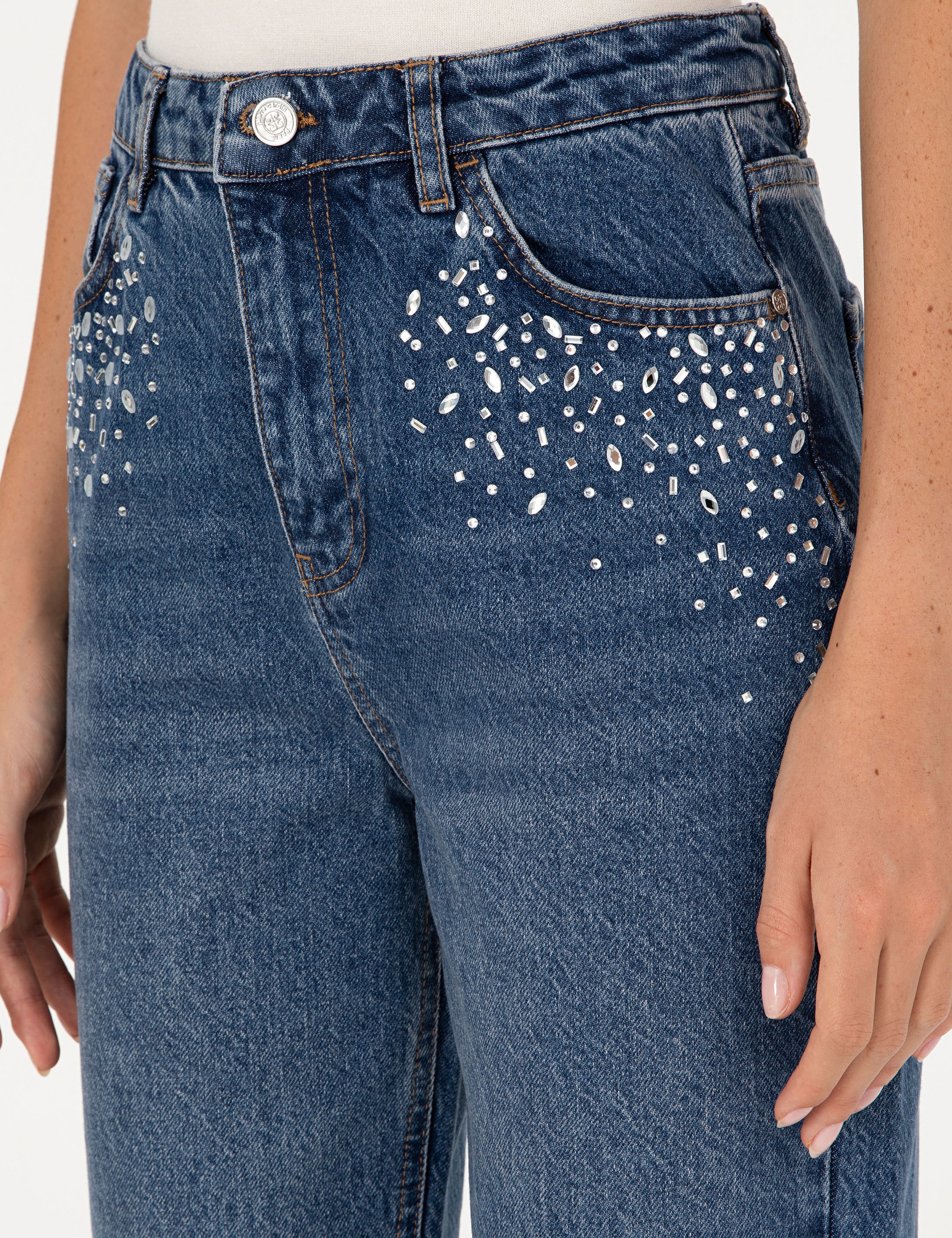 İndigo Mom High Waist Fit Jean Pantolon