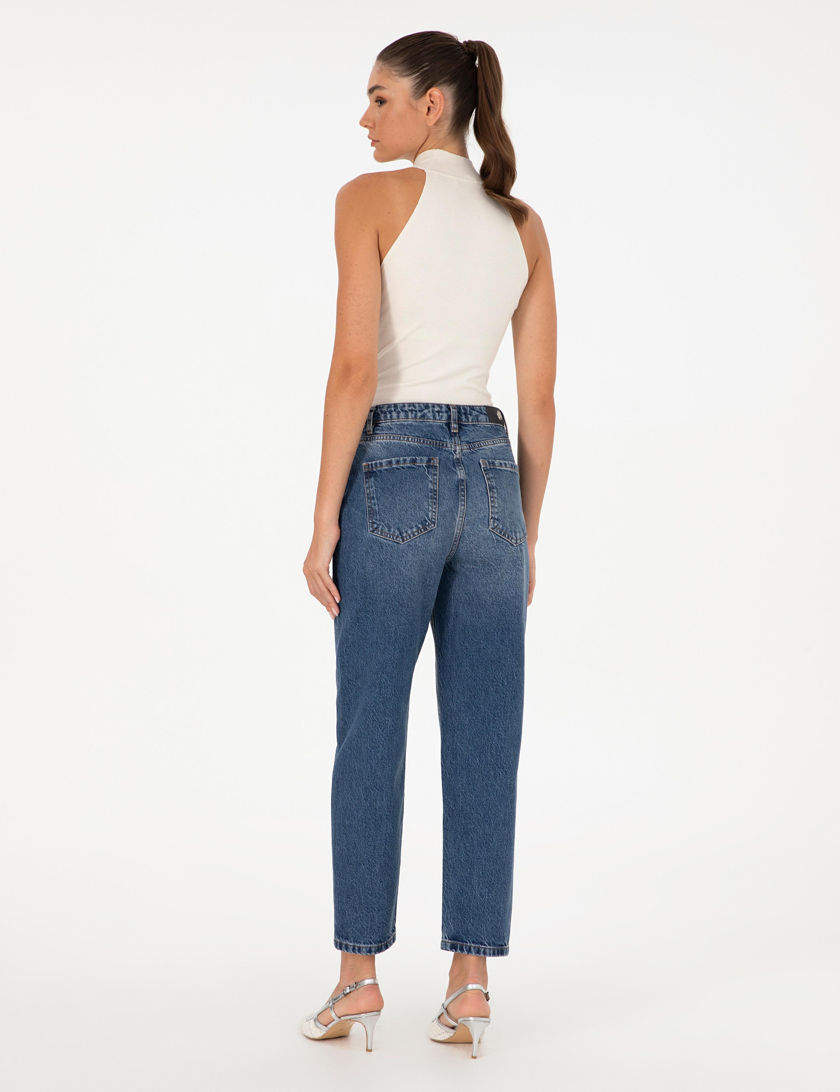 İndigo Mom High Waist Fit Jean Pantolon