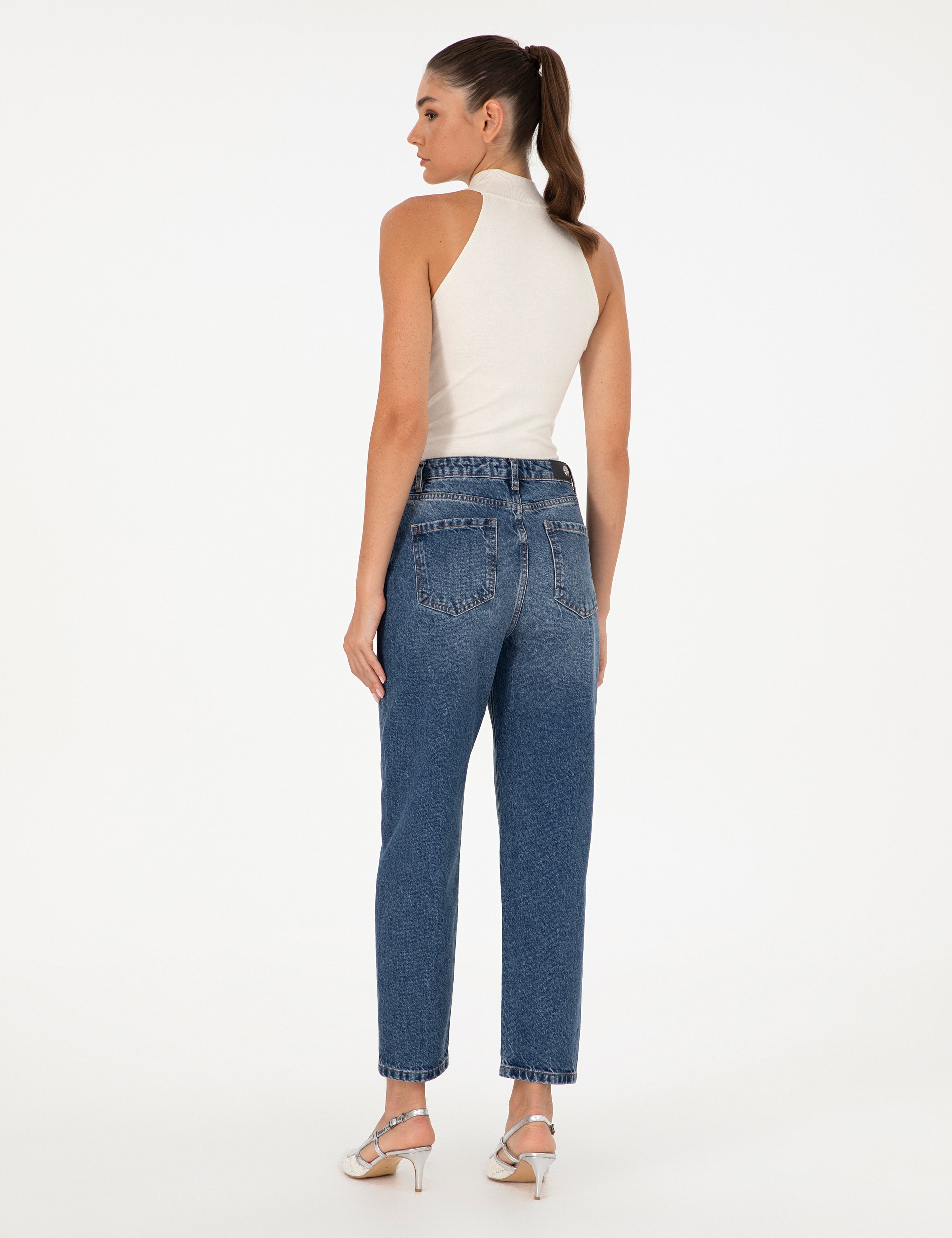 İndigo Mom High Waist Fit Jean Pantolon - Image 4